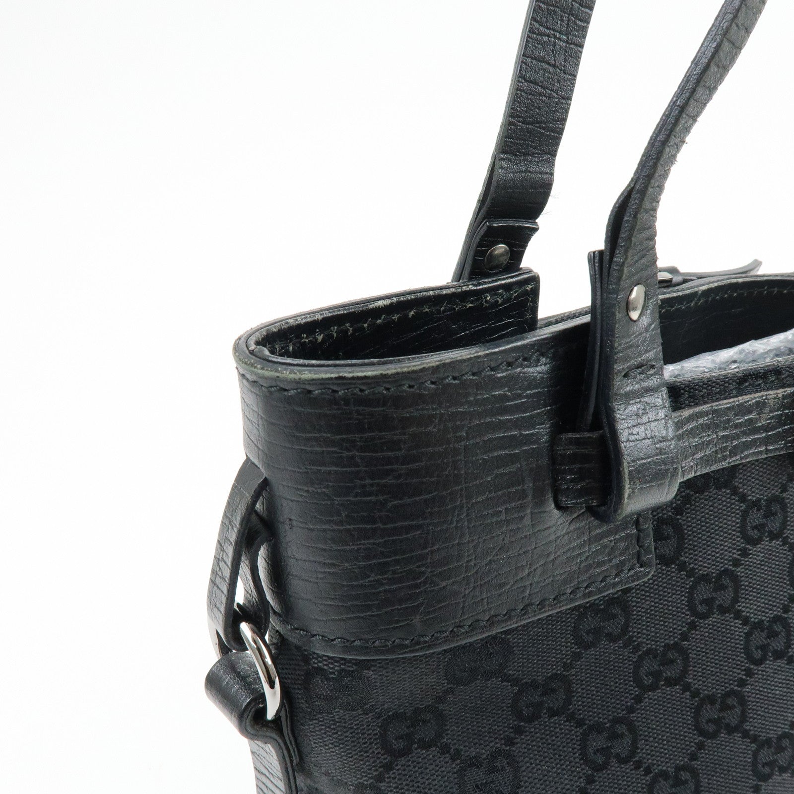 GUCCI GG Canvas Leather Tote Bag Hand Bag Shoulder Bag Black 107757