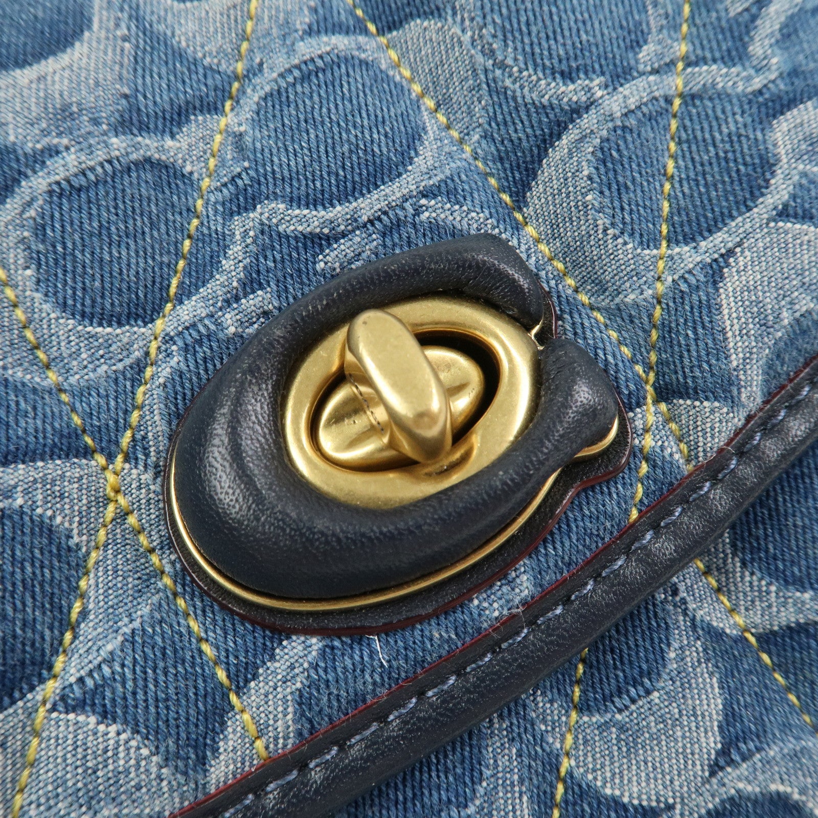 COACH Denim Leather Chain Shoulder Bag Crossbody Bag Hand Bag Blue