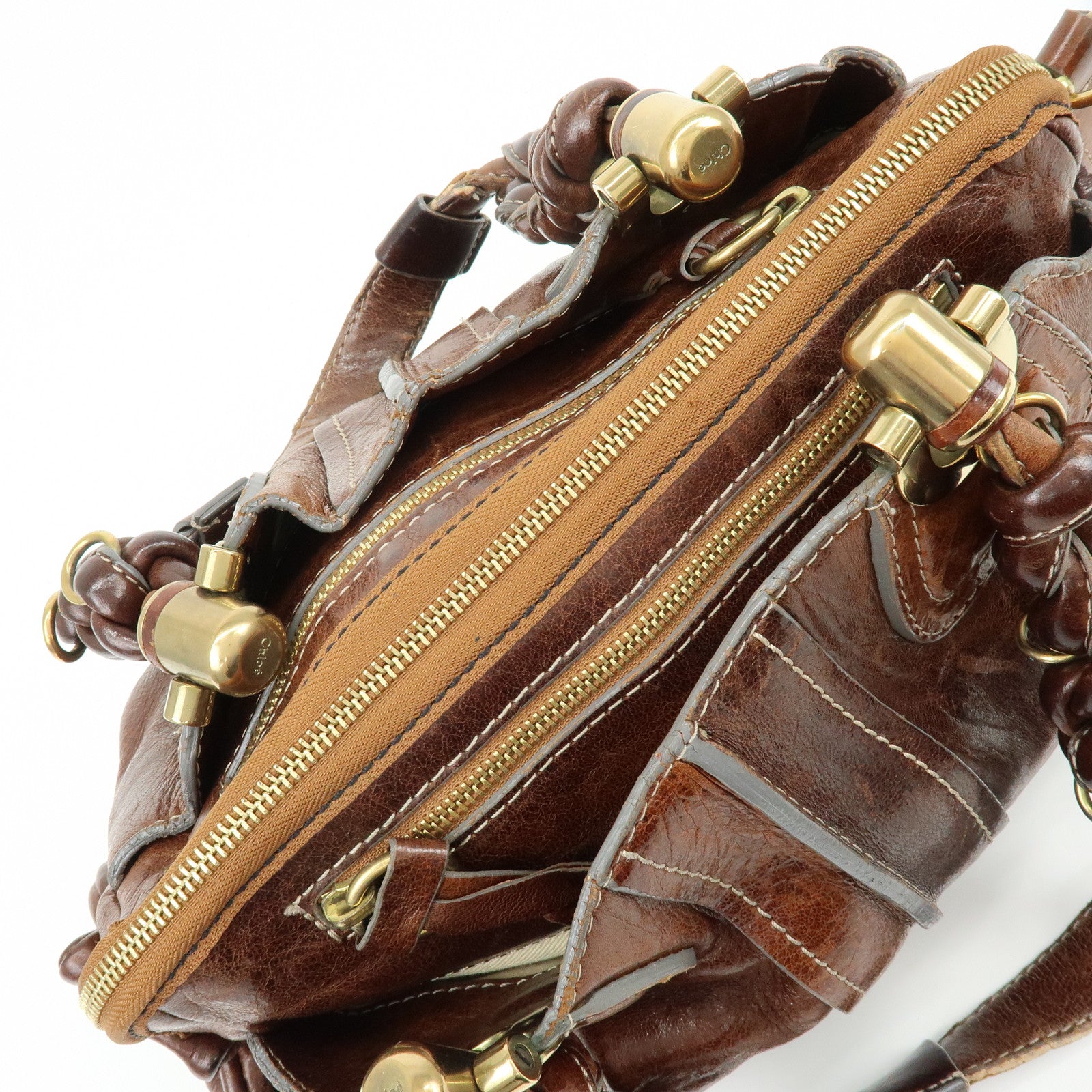 Chloe Eloise Leather Hand Bag Shoulder Bag Braided Handle Brown