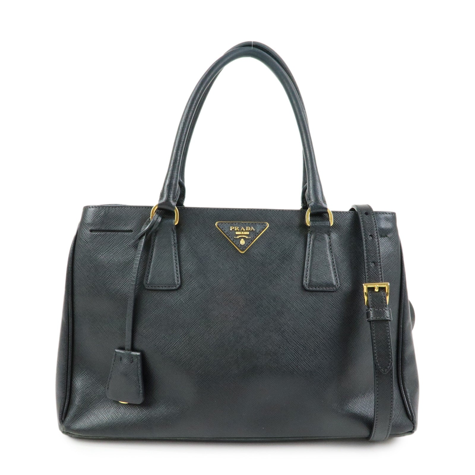 PRADA Triangle Logo Galleria Saffiano Leather 2Way Bag Black 1BA274