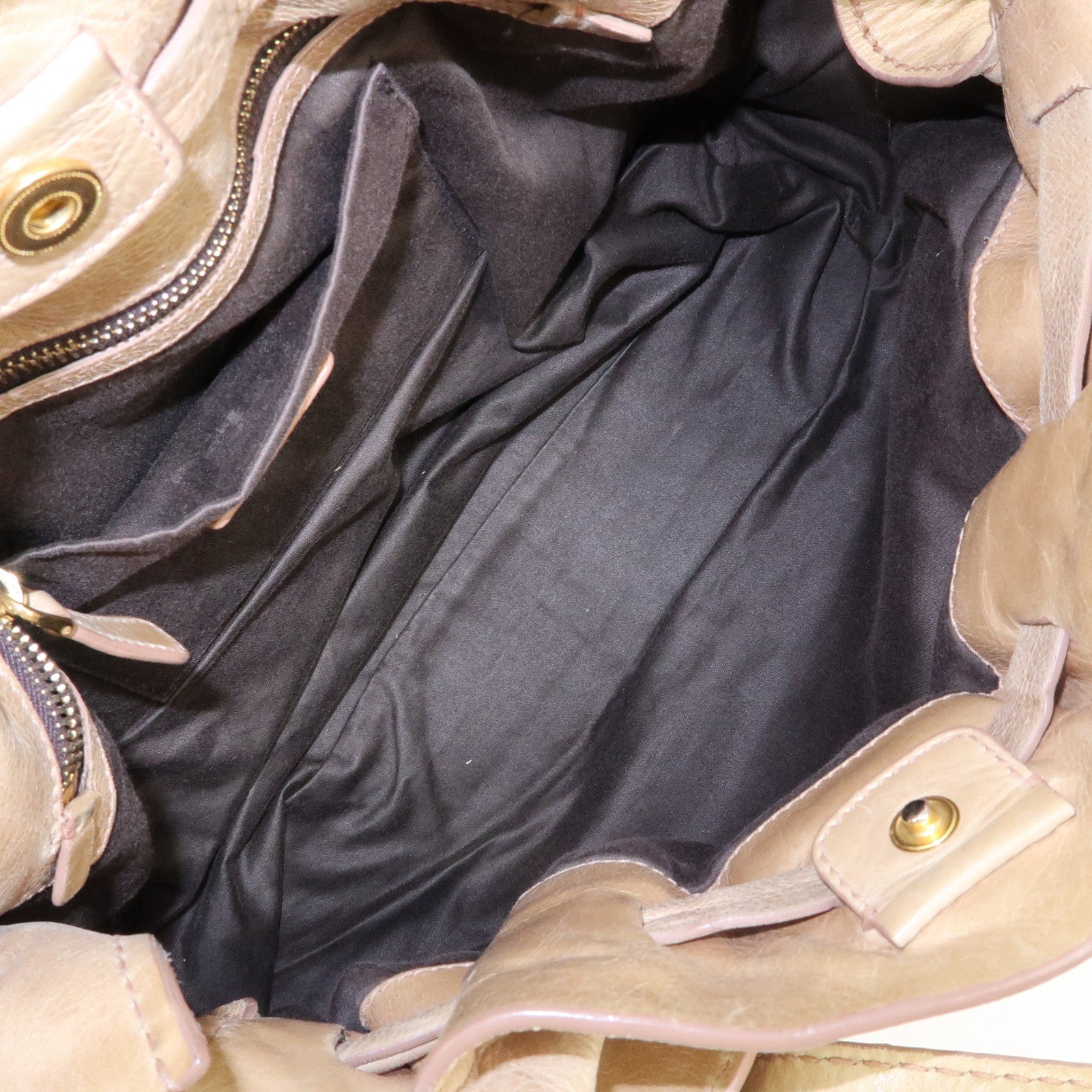 MIU MIU Logo Side Ribbon Leather Shoulder Bag Tote Bag Beige