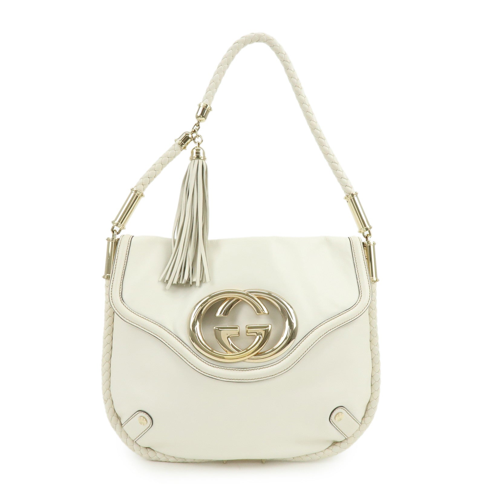 GUCCI Interlocking G Leather Shoulder Bag Ivory 167732
