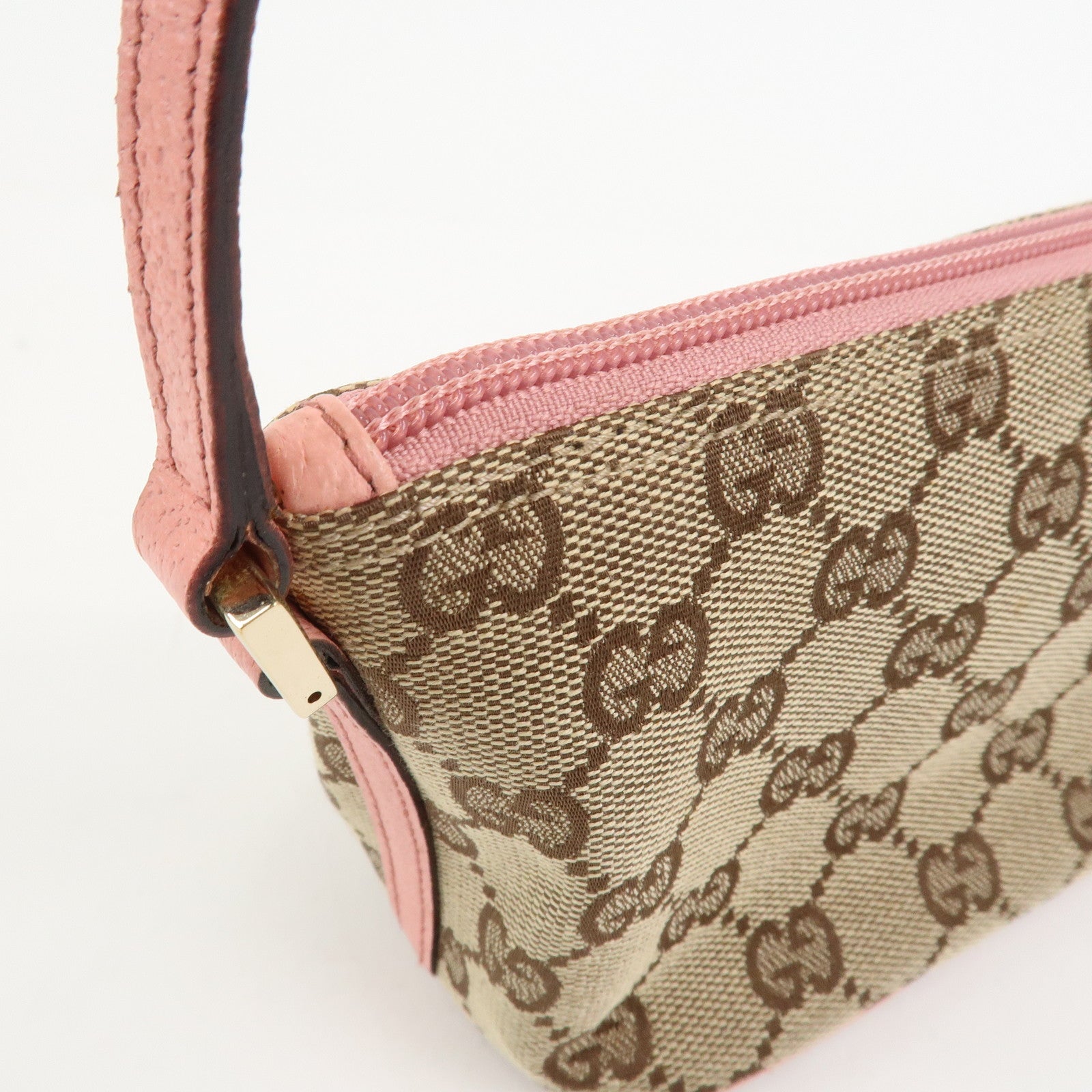 GUCCI Boat Bag GG Canvas Leather Hand Bag Brown Pink 07198