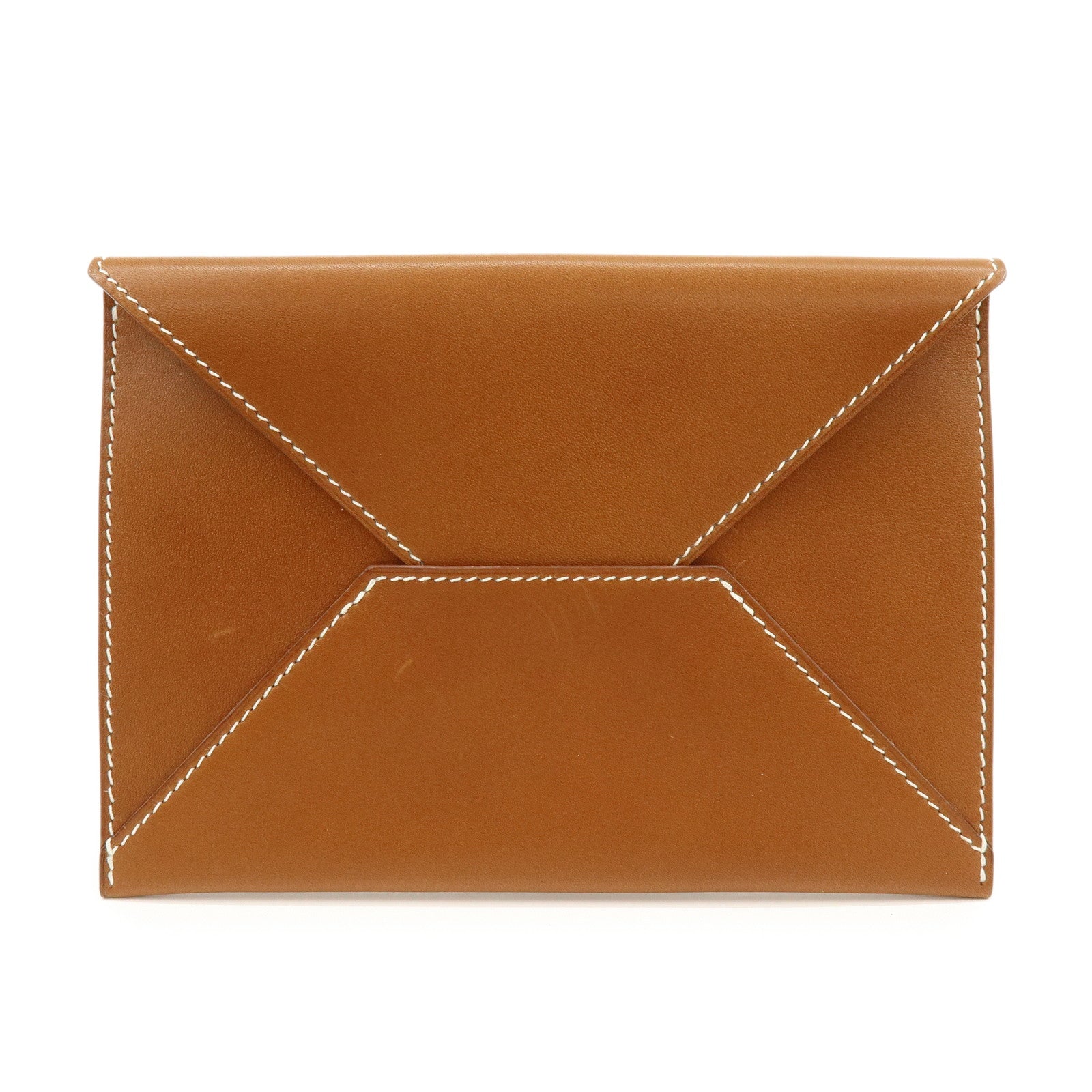 Hermes Enveloppe Box Calf Leather Card Case A Stamped Tan Brown