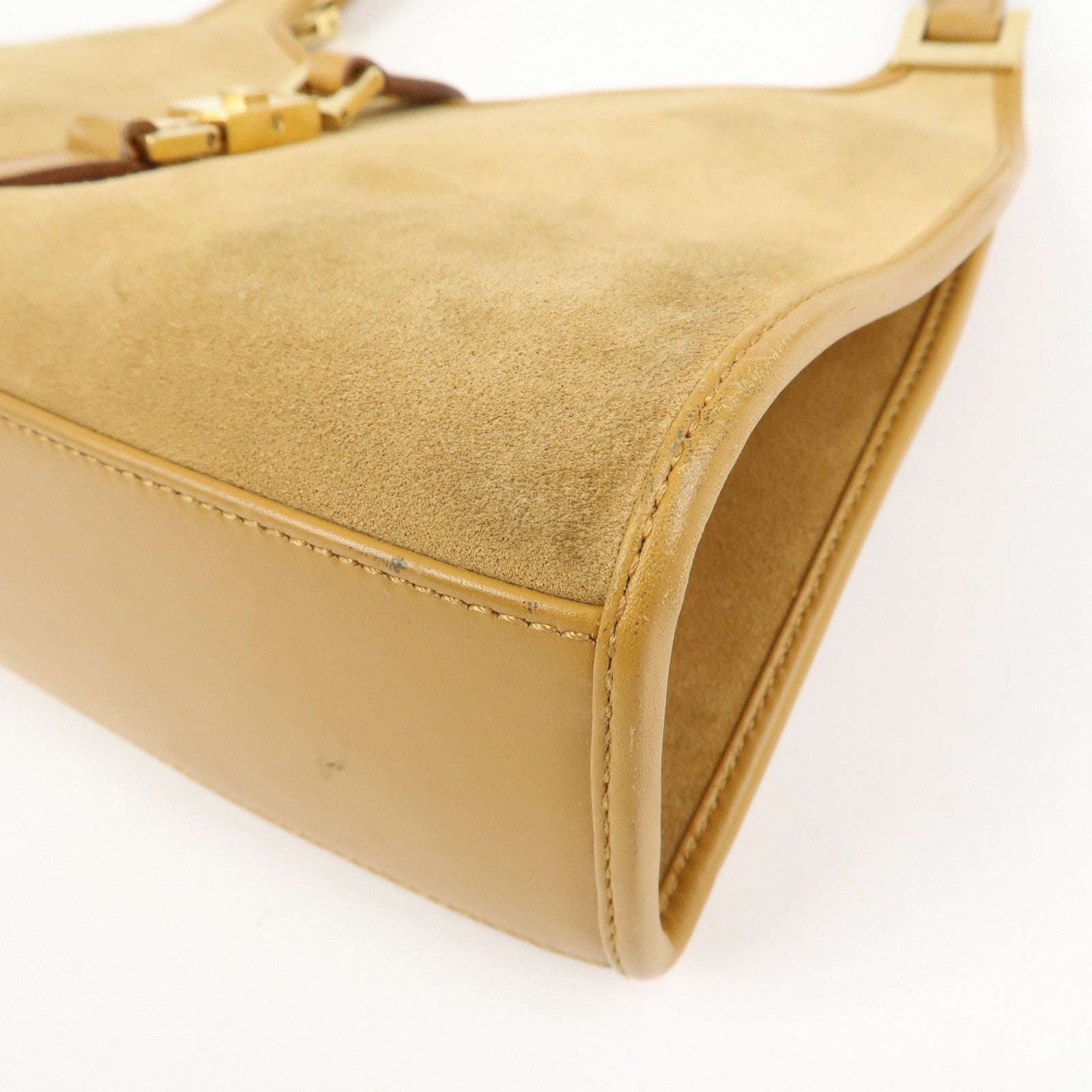 GUCCI Jackie Logo Suede Leather Shoulder Bag Light Brown 002・1068