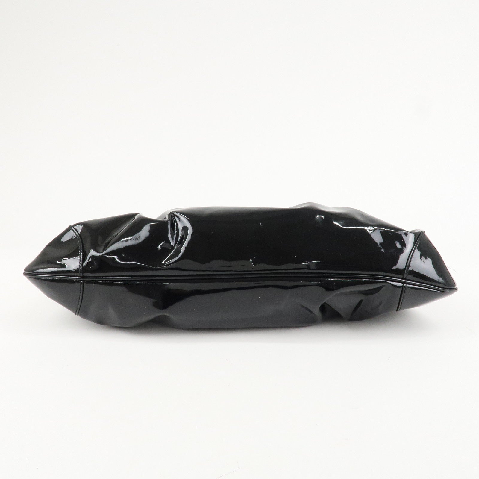 Ferragamo Gancini Patent Leather Shoulder Bag Black Silver HDW Used