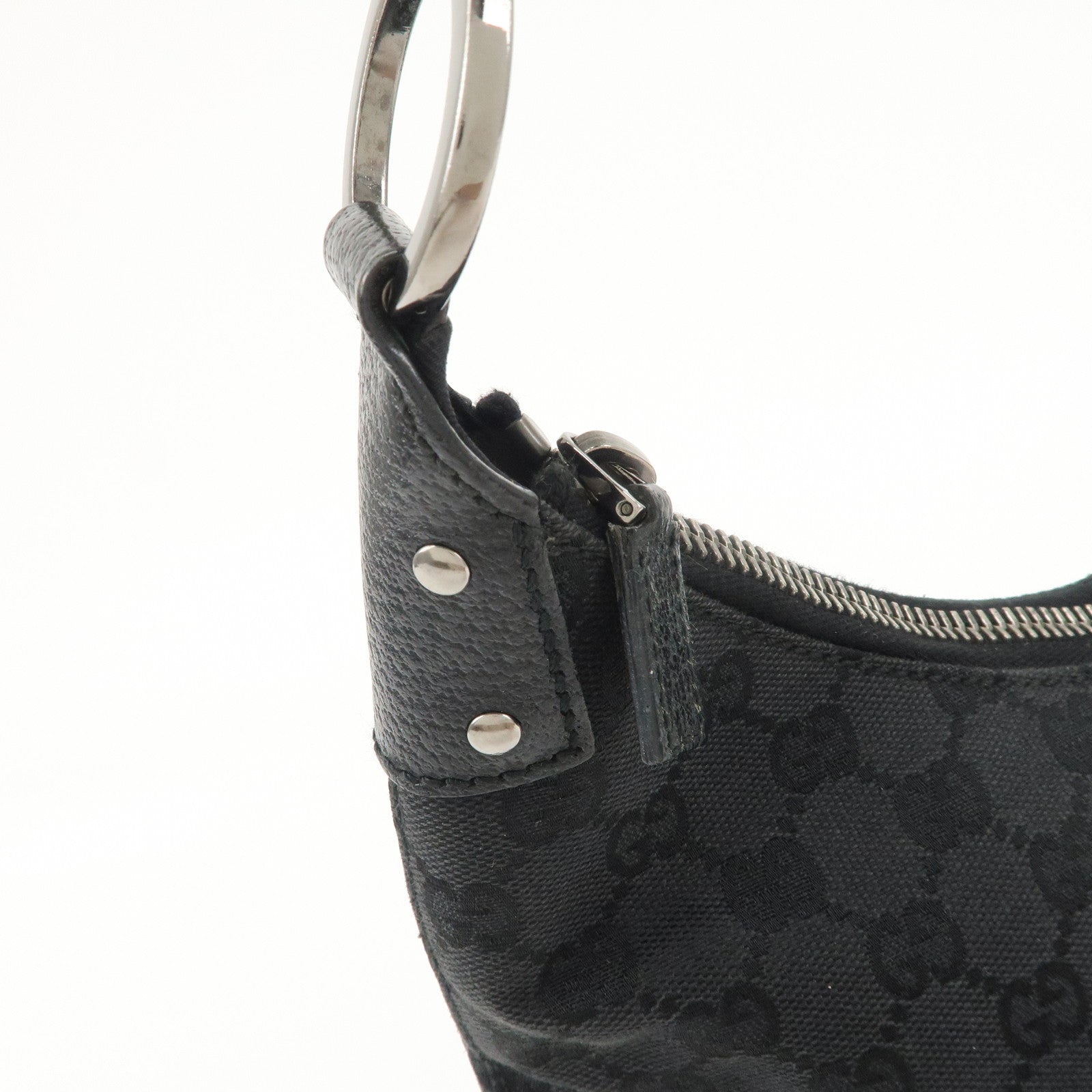 GUCCI GG Canvas Leather Shoulder Bag Hand Bag Black 115003 Used