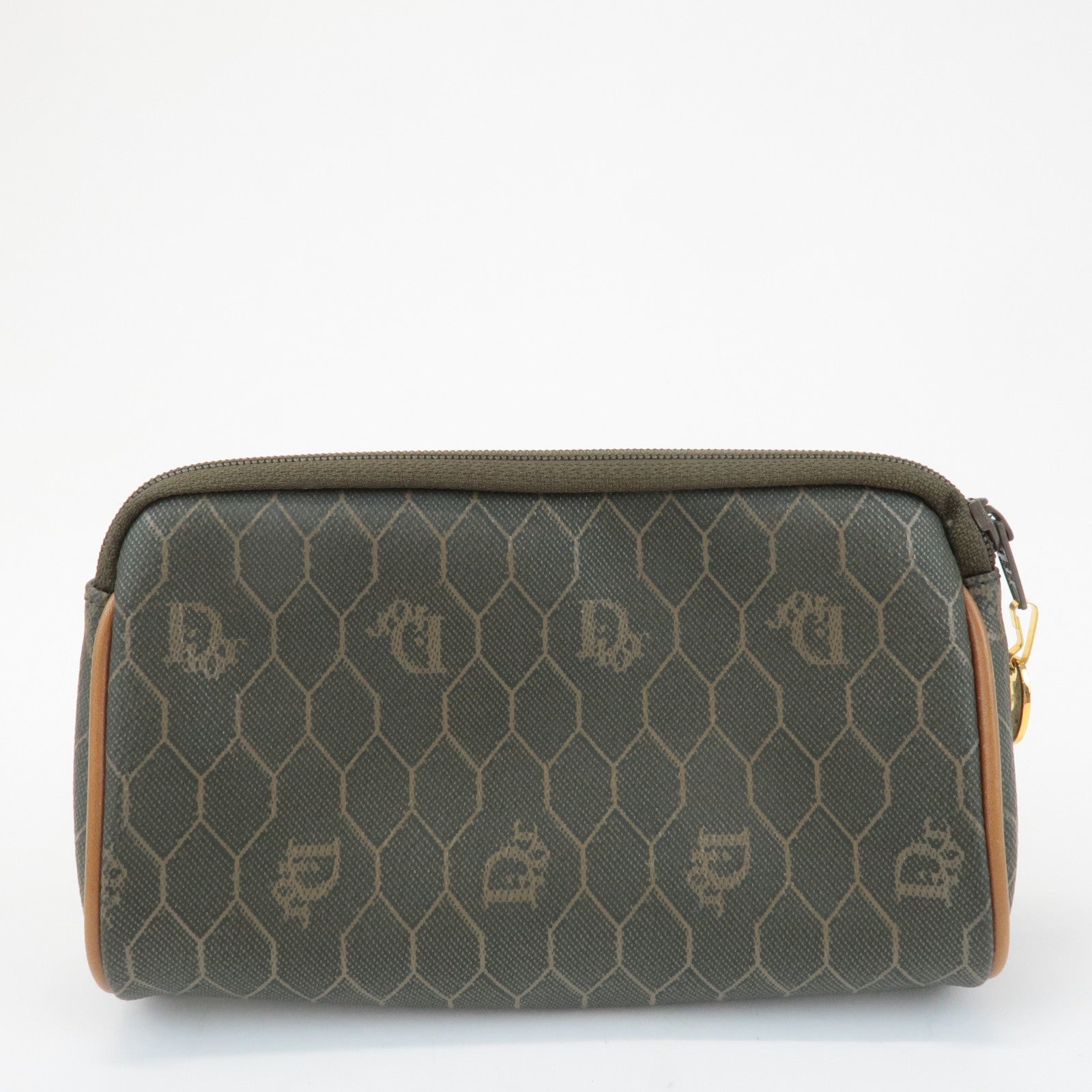 Chiristian Dior Honeycomb PVC Leather Pouch Brown