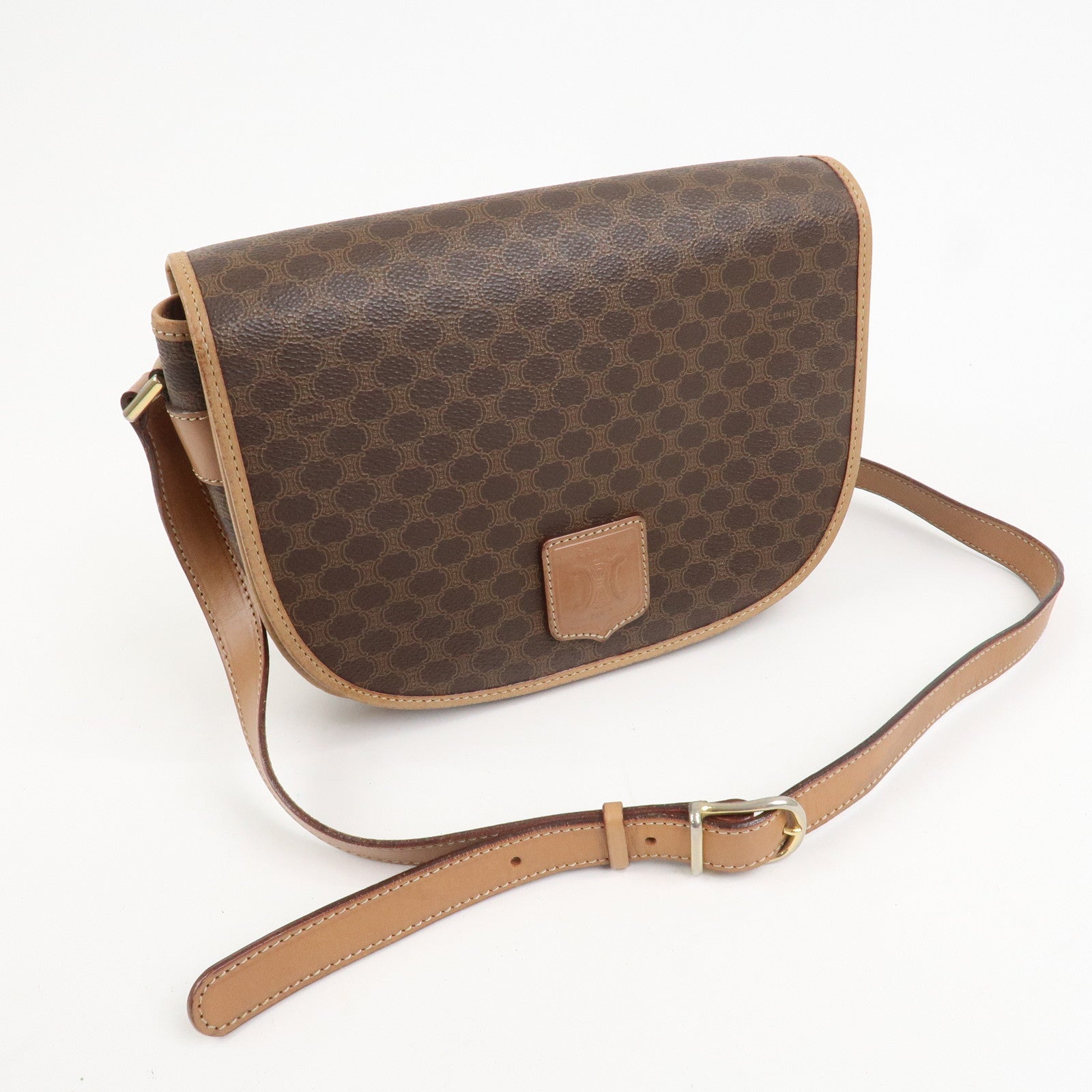 CELINE Macadam PVC Leather Shoulder Bag Crossbody Bag Brown