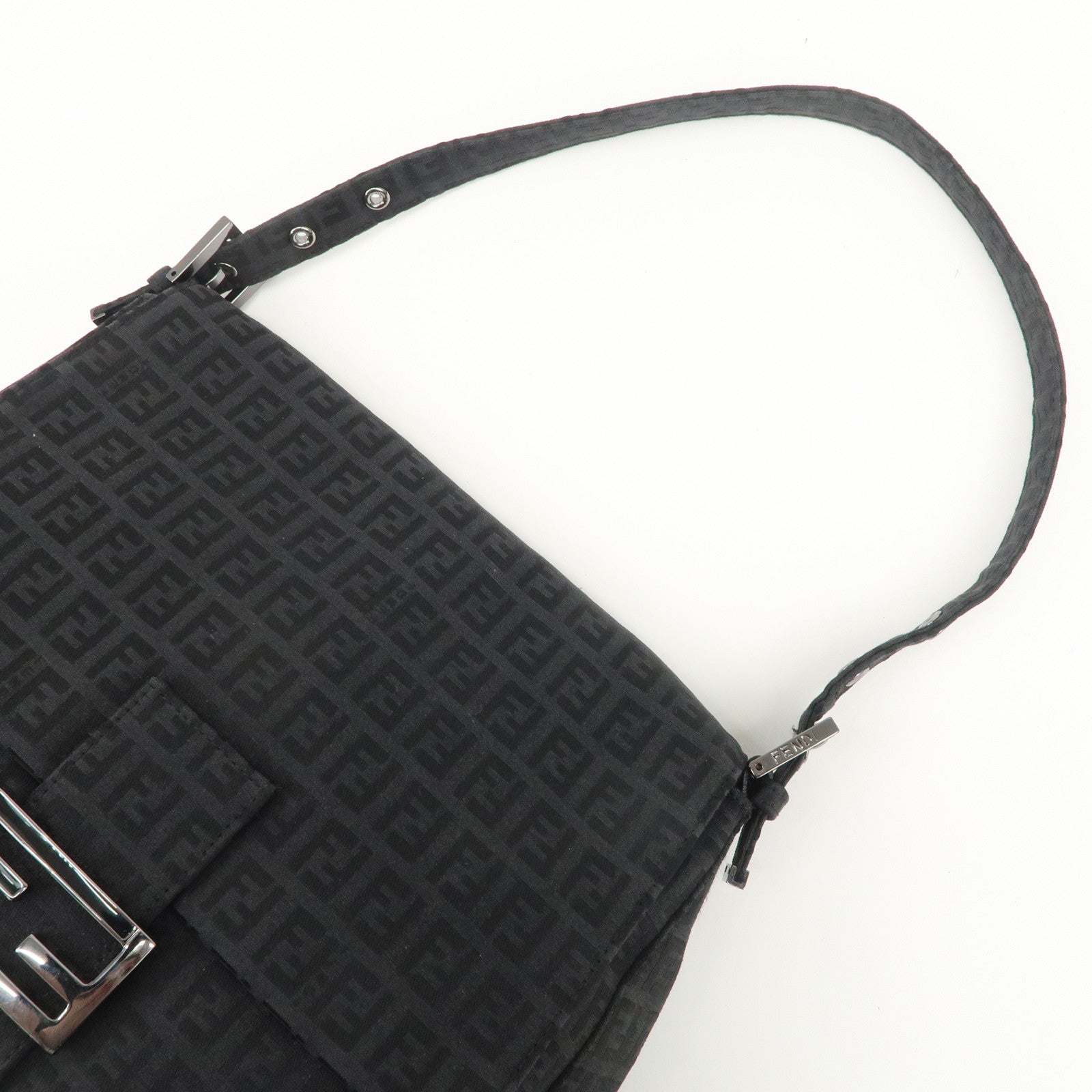 FENDI Mamma Baguette Zucchino Leather Canvas Shoulder Bag 8BR001