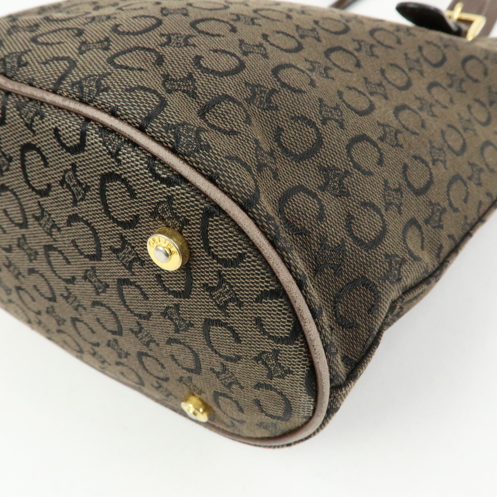 CELINE C Macadam Canvas Leather Tote Bag Shoulder Bag Brown