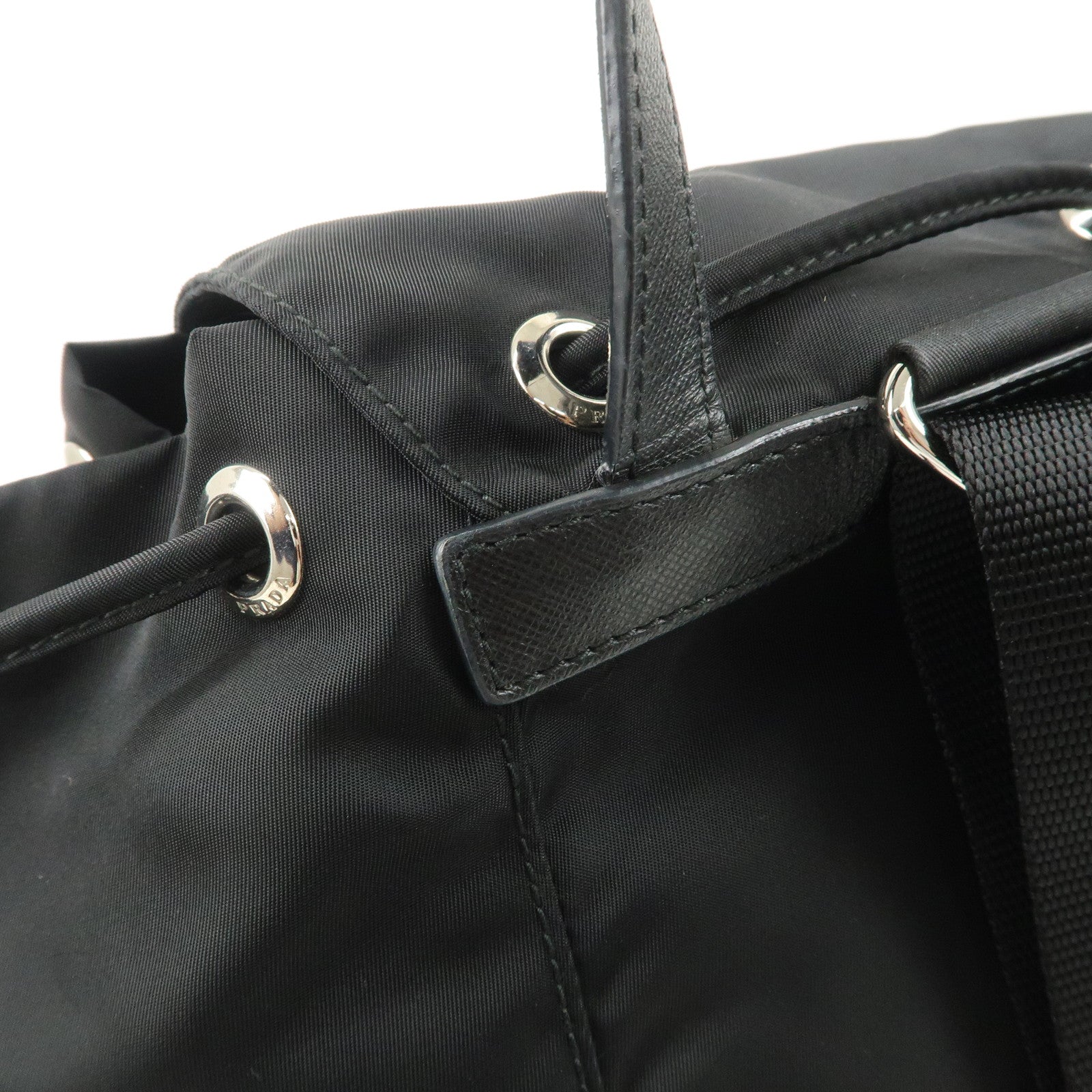 PRADA Triangle Logo Nylon Leather Backpack Rucksack Black 1BZ032