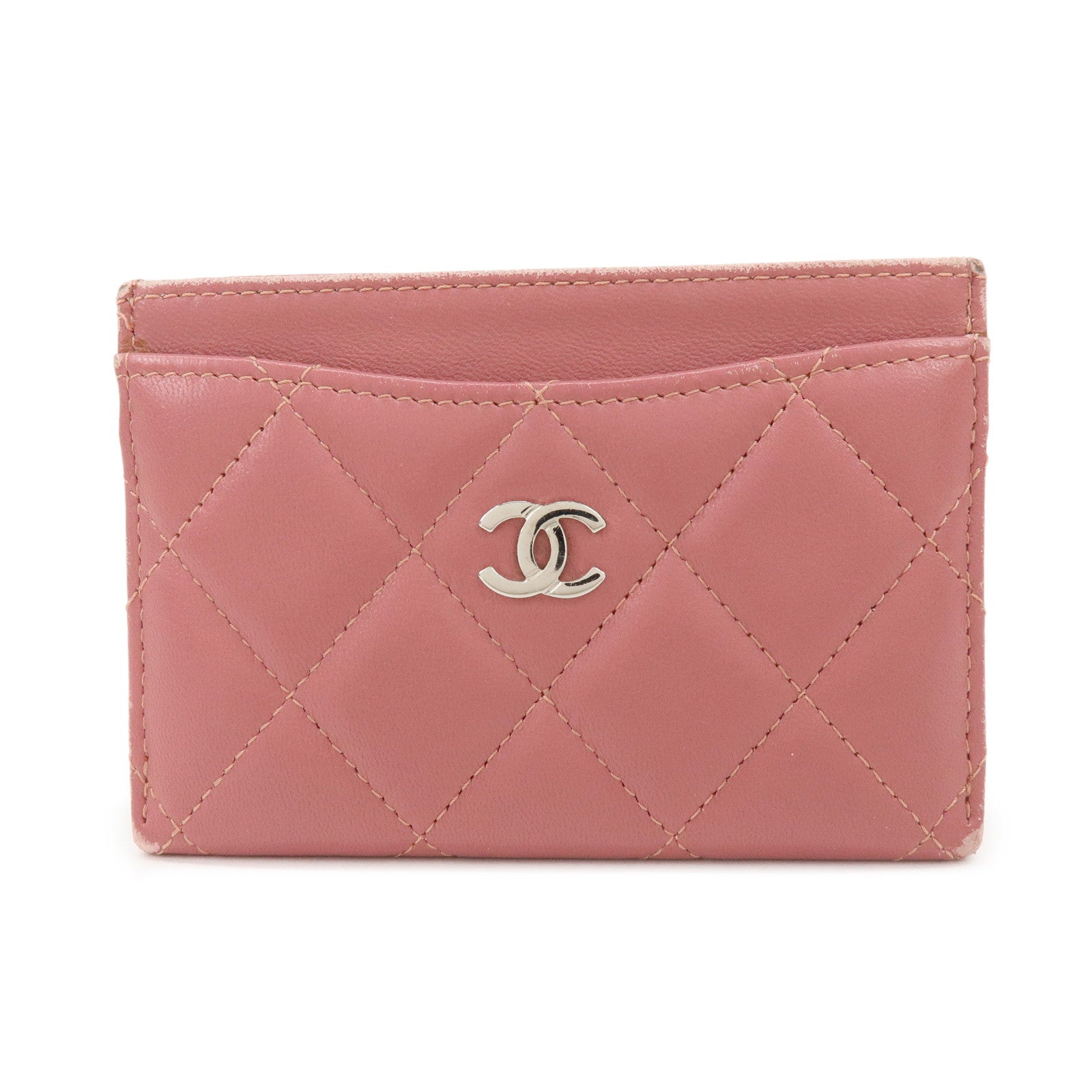 CHANEL Matelasse COCO Mark Lamb Skin Classic Card Case Pink AP0213