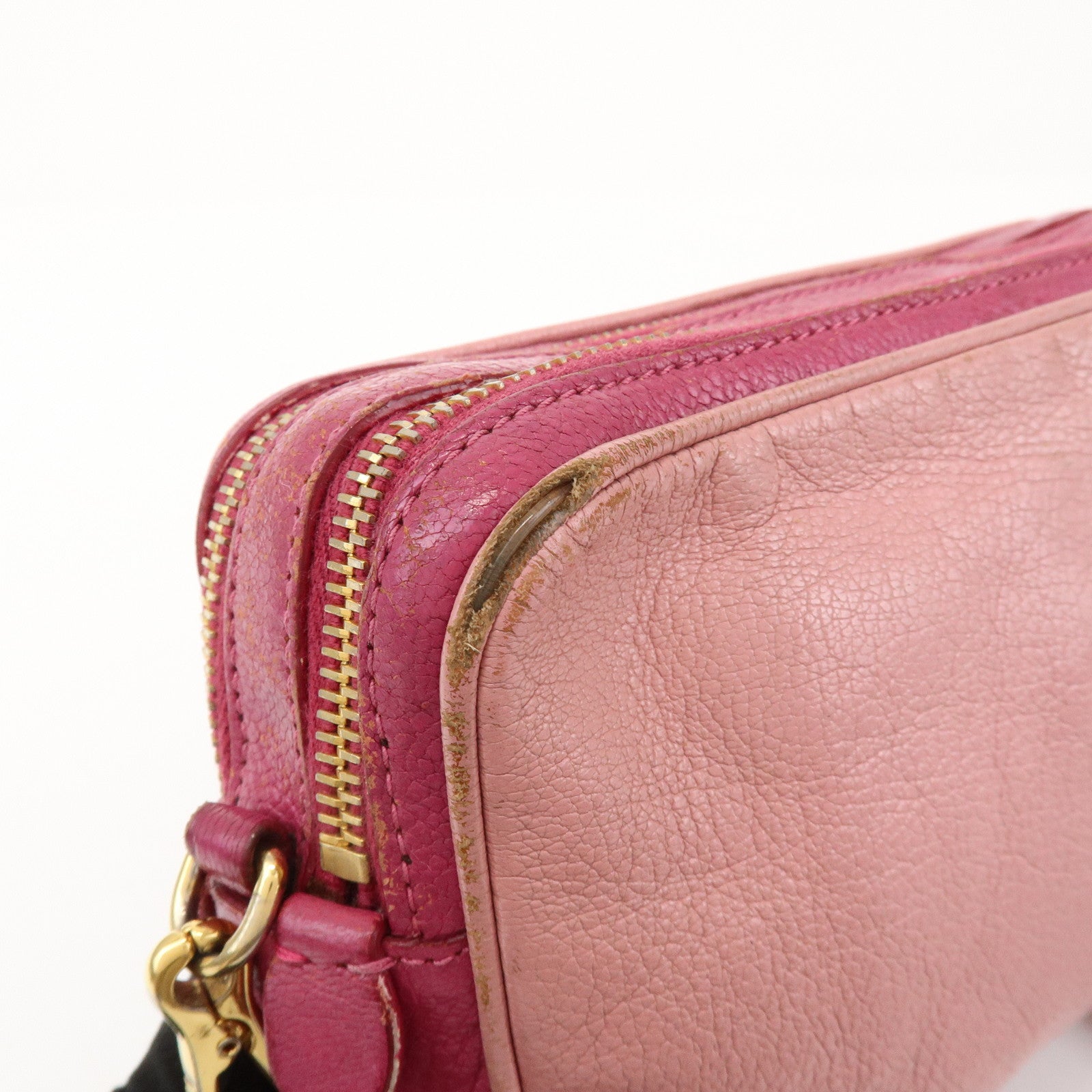 MIU MIU Logo Madras Leather Shoulder Bag Crossbody Bag Pink RT0539