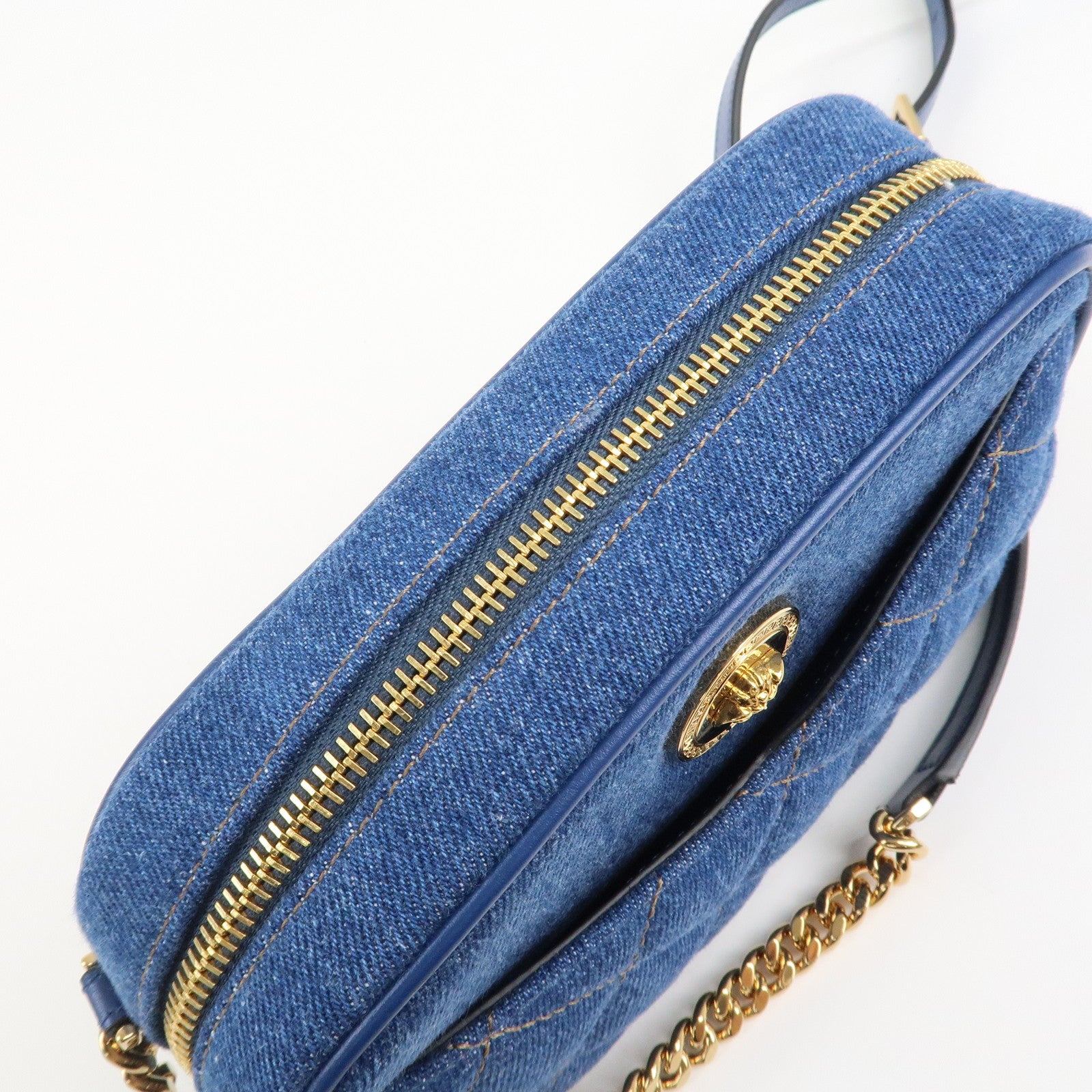 GIANNI VERSACE Denim Leather Chain Shoulder Bag Blue