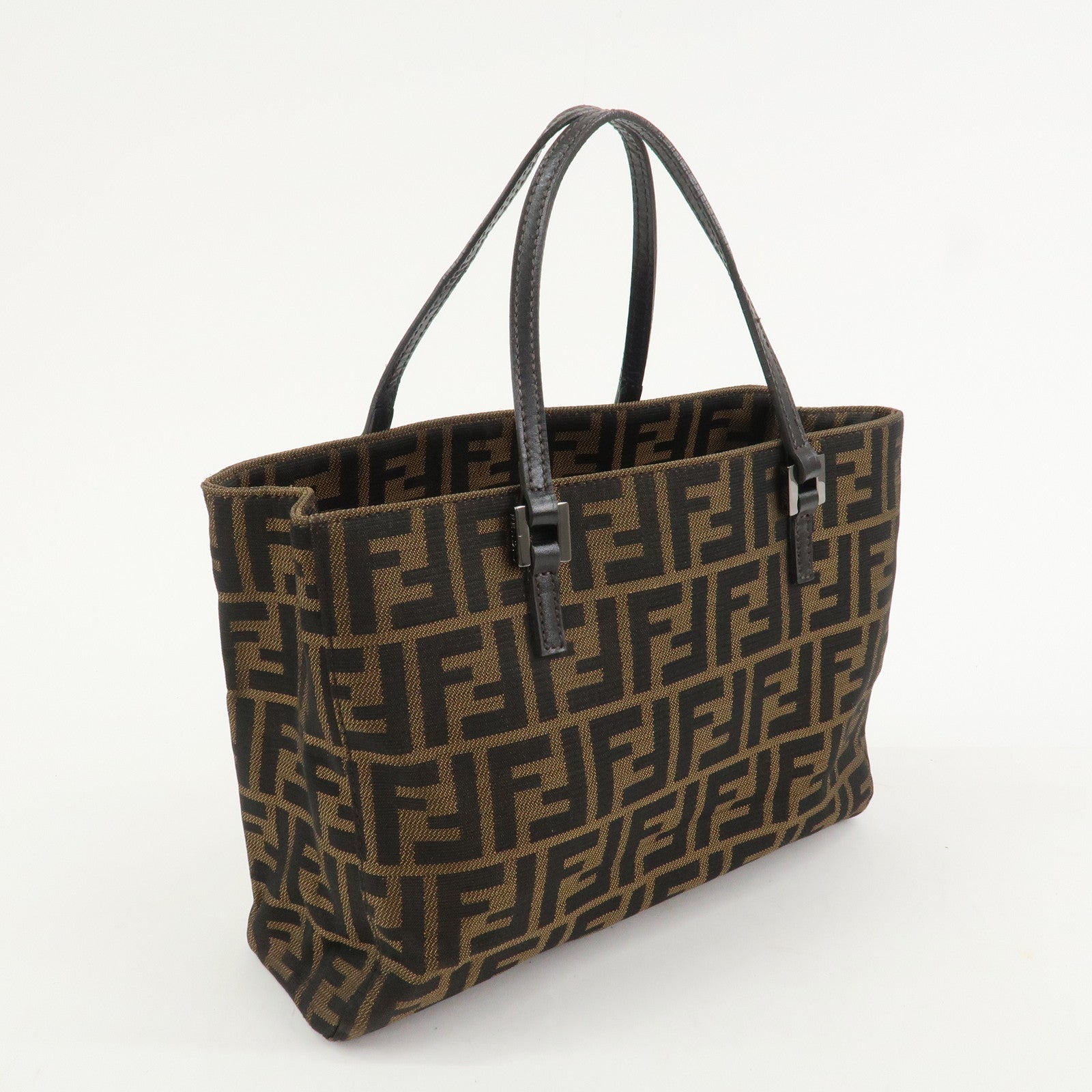 FENDI Zucca Canvas Leather Hand Bag Tote Bag Brown 8BH072