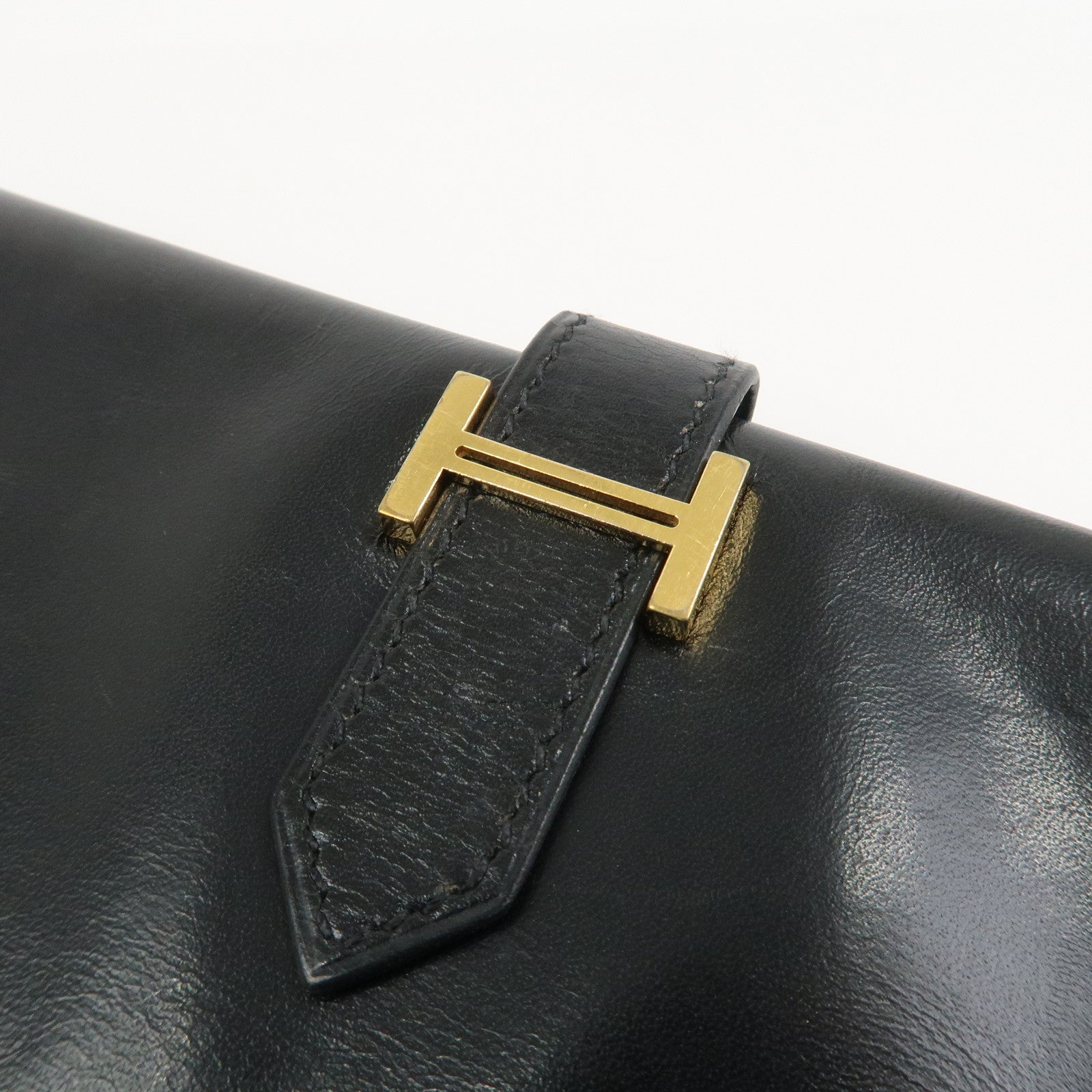 HERMES Bearn Classic Box Calf □E Stamped Bi-Fold Long Wallet Black