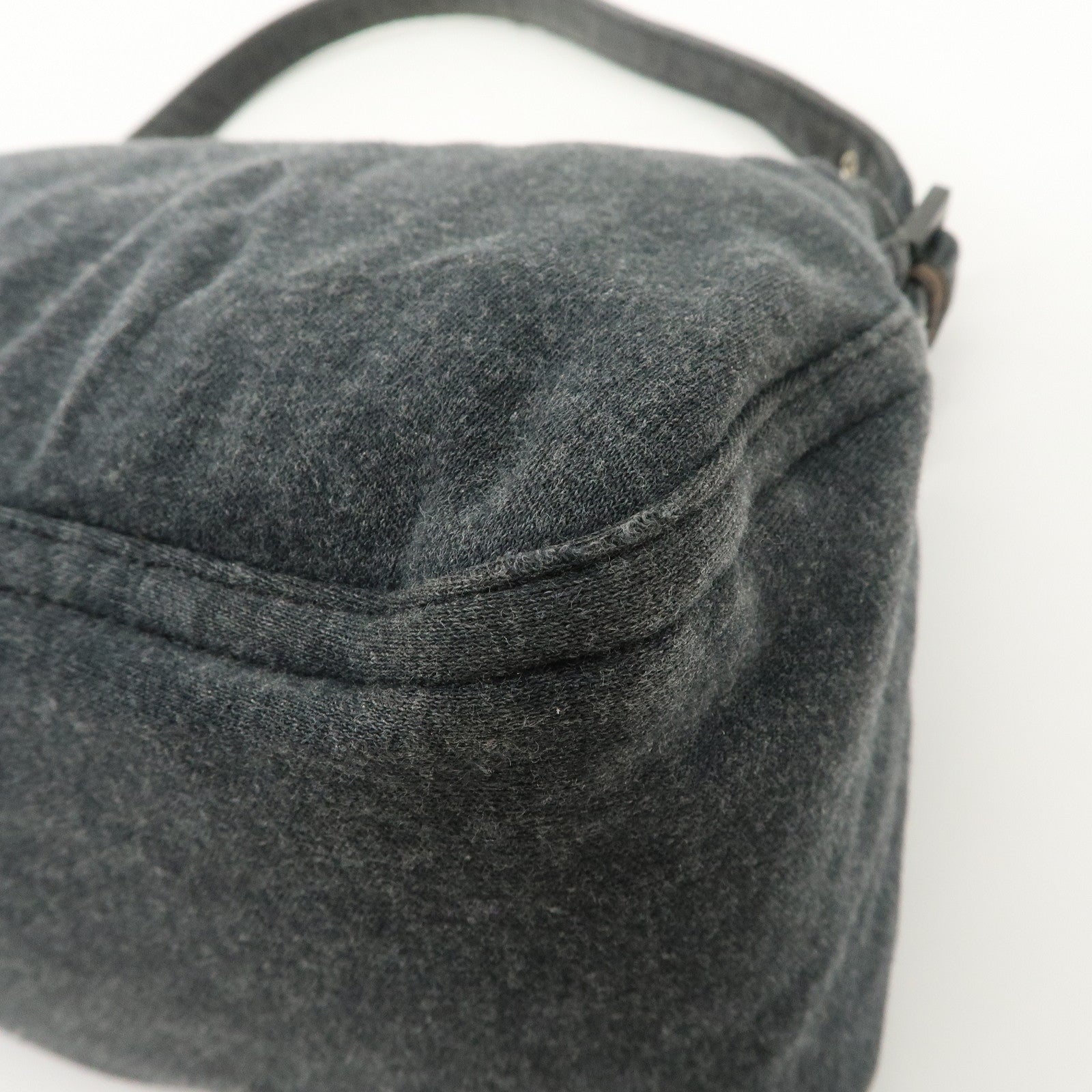 FENDI Mamma Baguette Zucca Cotton Shoulder Bag Gray 26325 Used