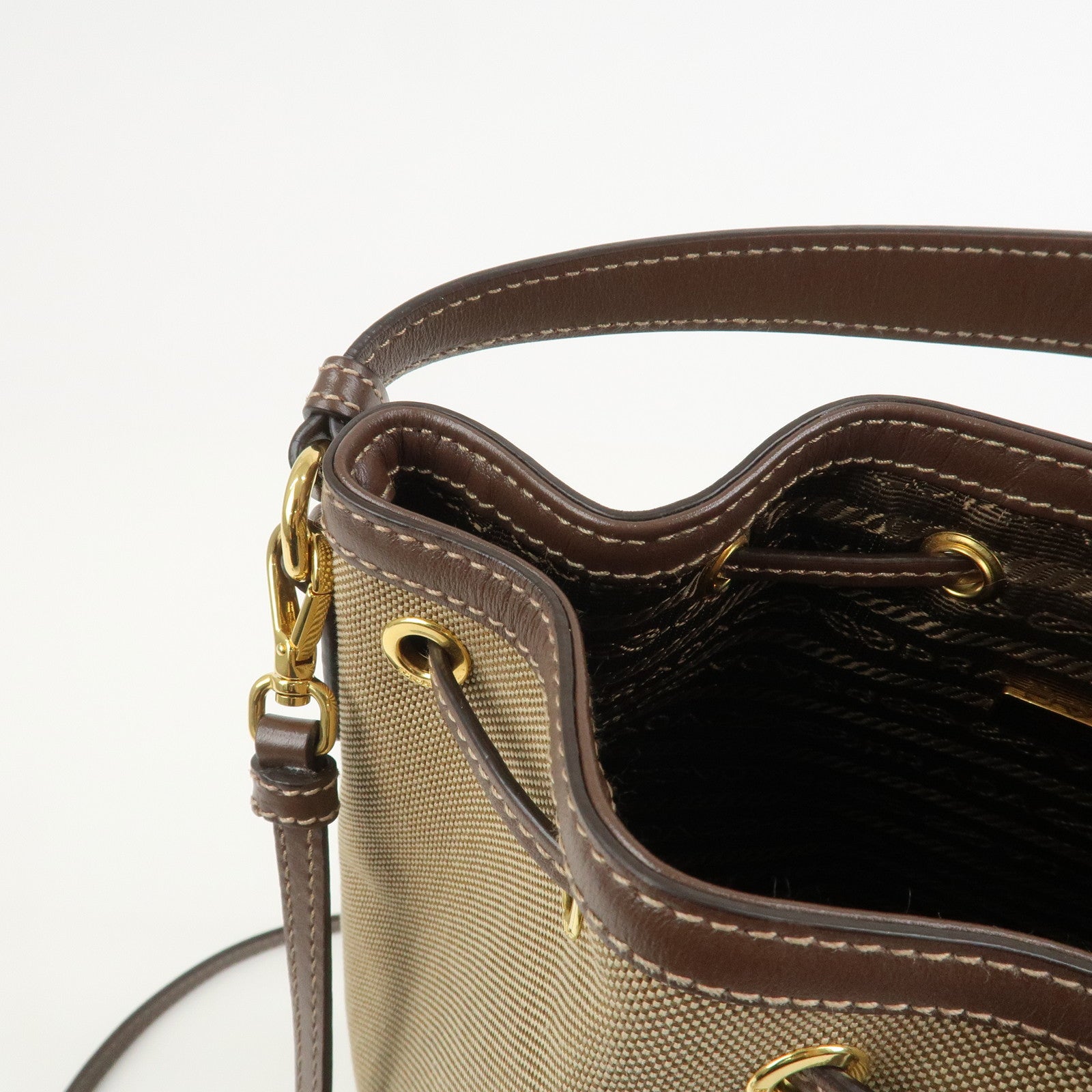 PRADA Jacquard Leather 2Way Bag Drawstring Hand Shoulder Bag 1BH038
