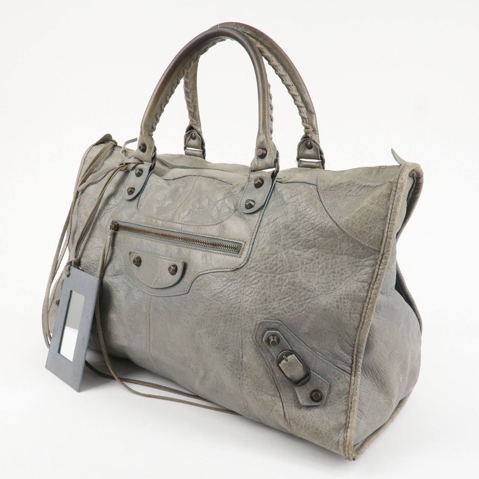 BALENCIAGA The Work Leather Tote Bag Hand Bag Gray Used