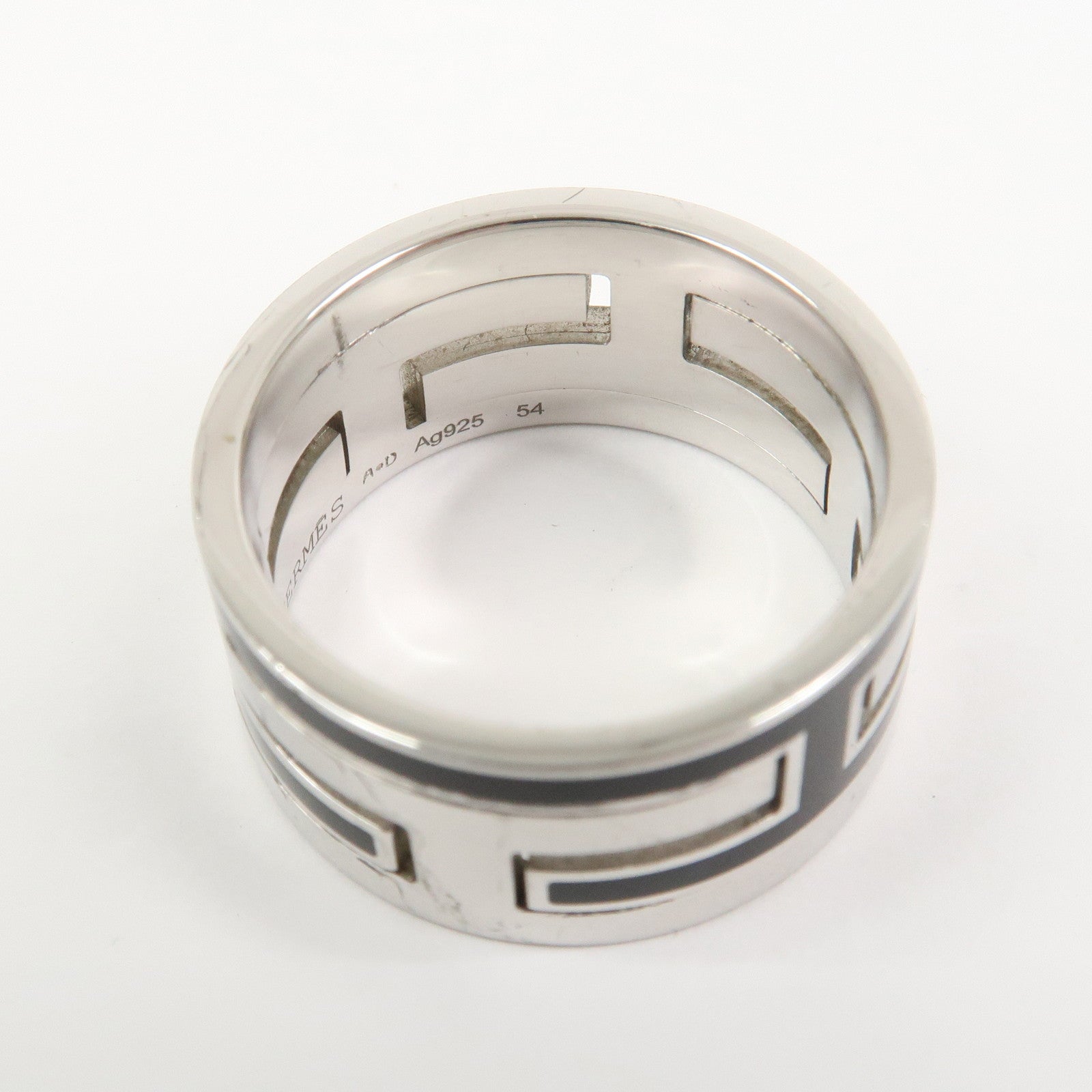HERMES Move Ash Enamel Logo Ring SV925 Silver Black