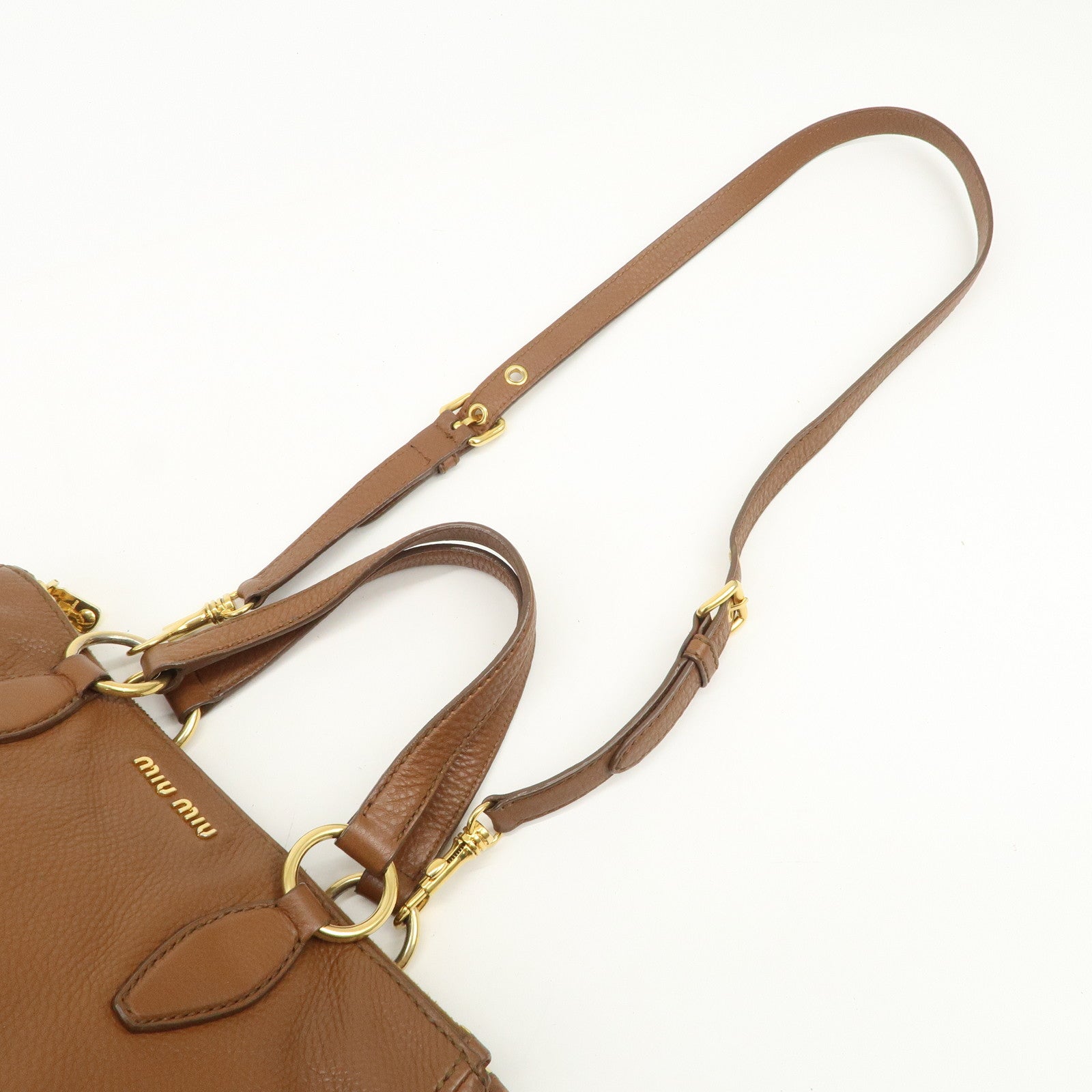 MIU MIU Logo Leather 2Way Bag Hand Bag Shoulder Bag Brown RN0761