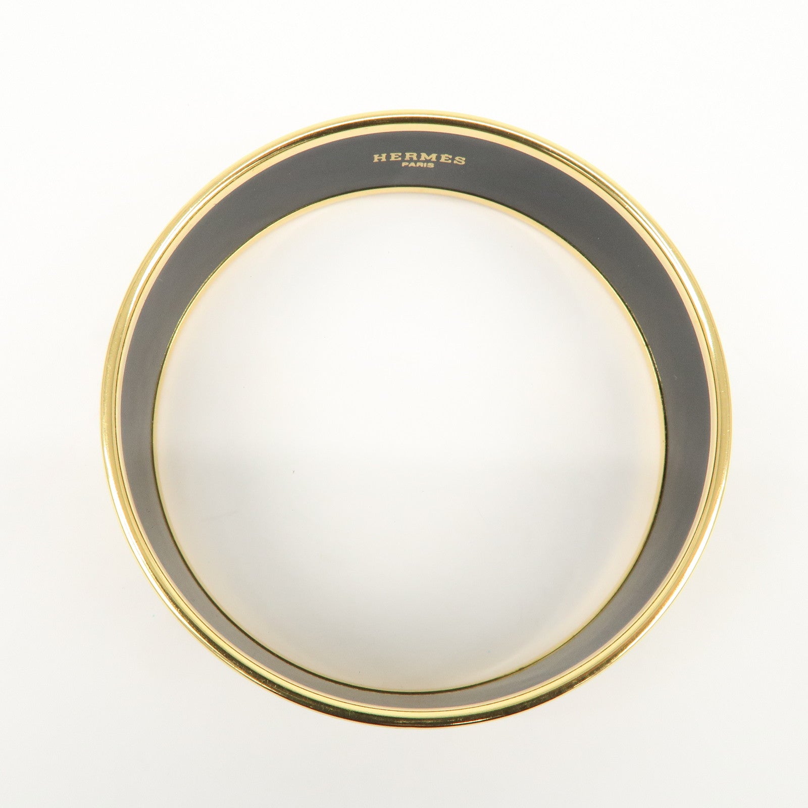 HERMES Email GM Gold Plated Bangle Bracelet Navy Gold