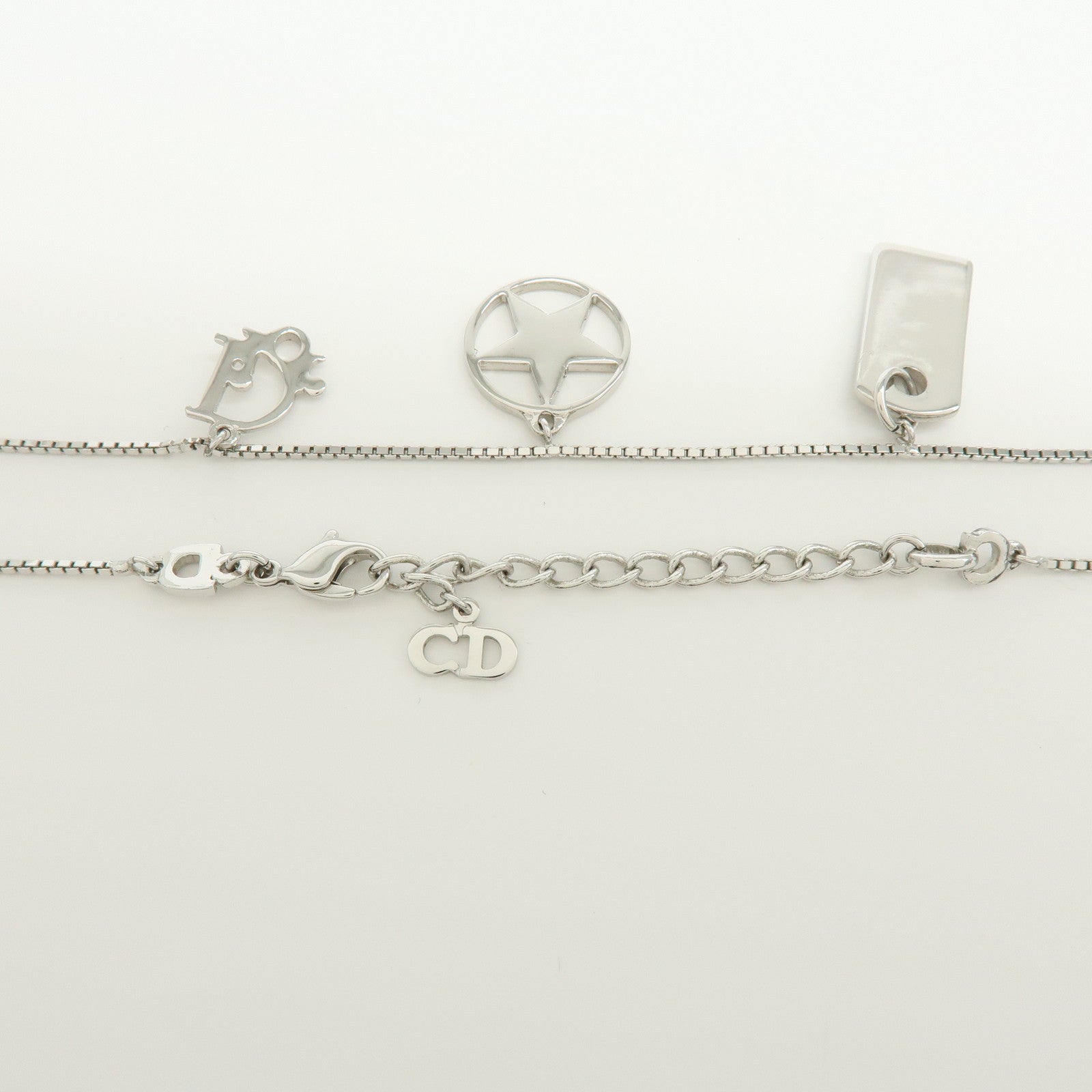 Christian Dior Logo Metal Necklace Silver Star Motif