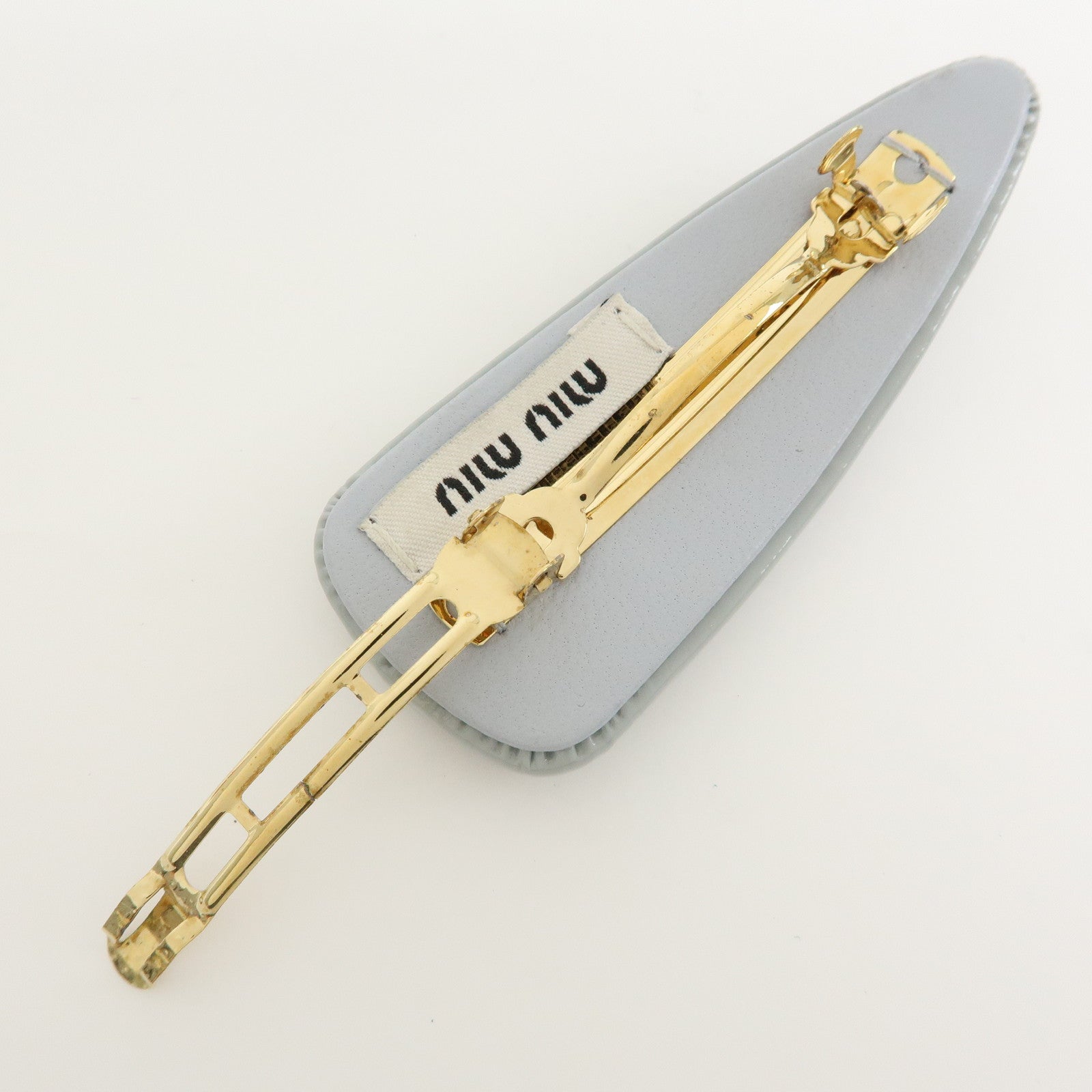 MIU MIU Logo Patent Leather Hair Clip Hair Accessory Gray 5IF092