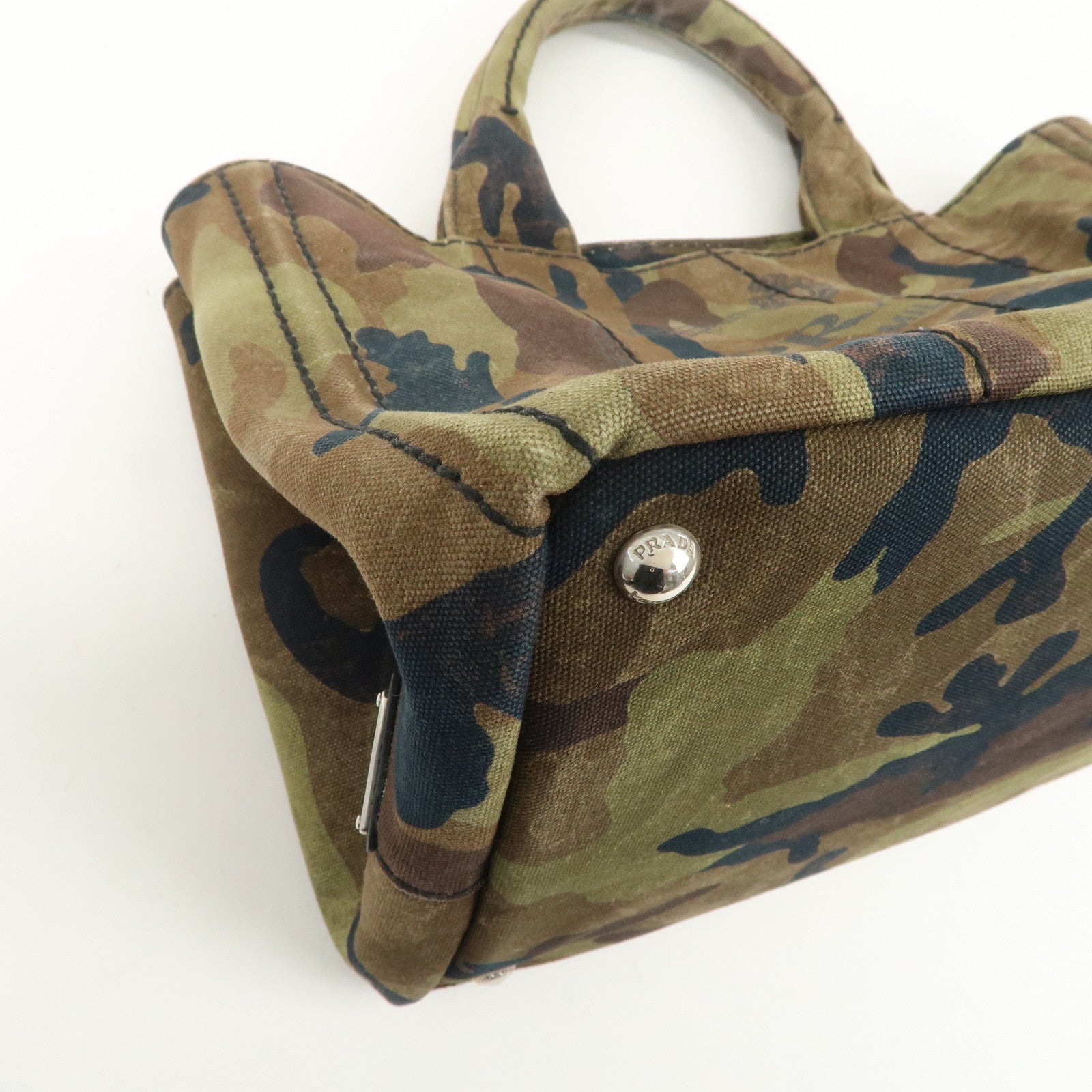 PRADA Logo Canapa Canvas 2Way Hand Bag Camouflage Khaki B2642B