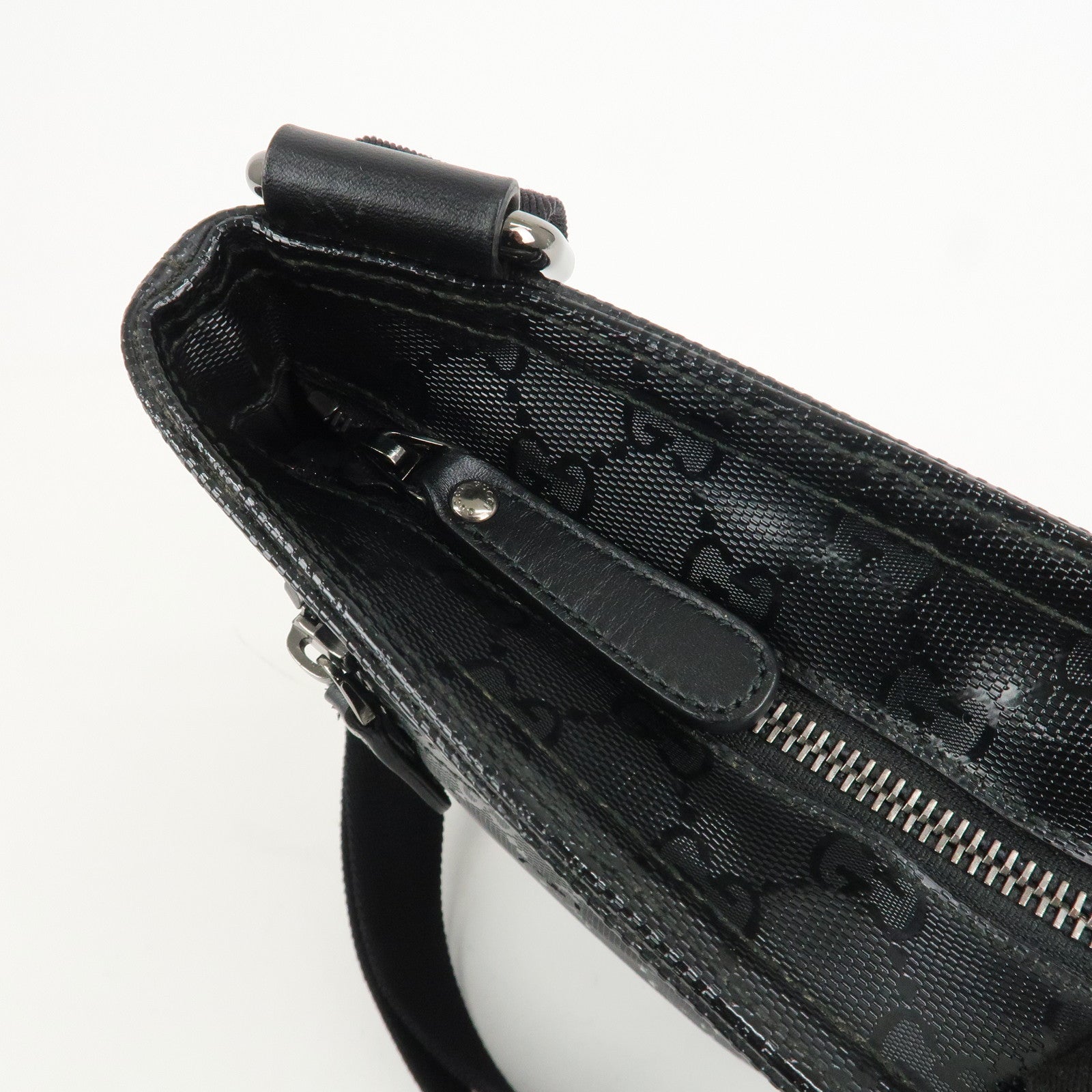 GUCCI GG Imprime Monogram PVC Shoulder Bag Cross Body Bag Black 295257