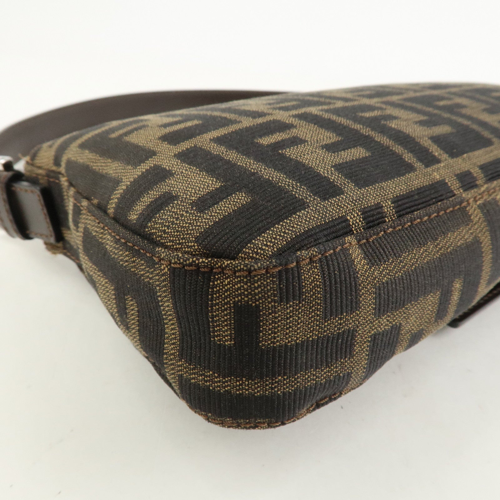 FENDI Mamma Baguette Canvas Leather Shoulder Bag Brown 26424