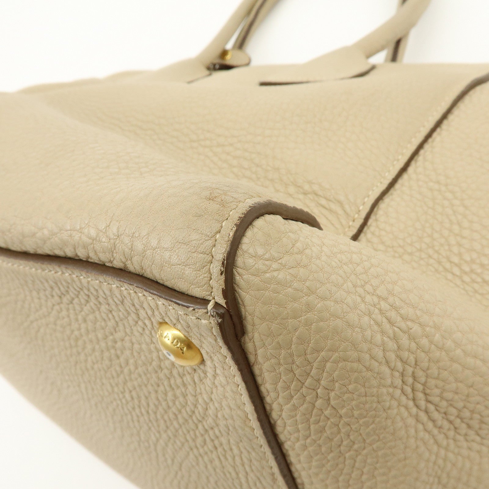 PRADA Triangle Logo Leather 2Way Hand Shoulder Bag Beige BN2795