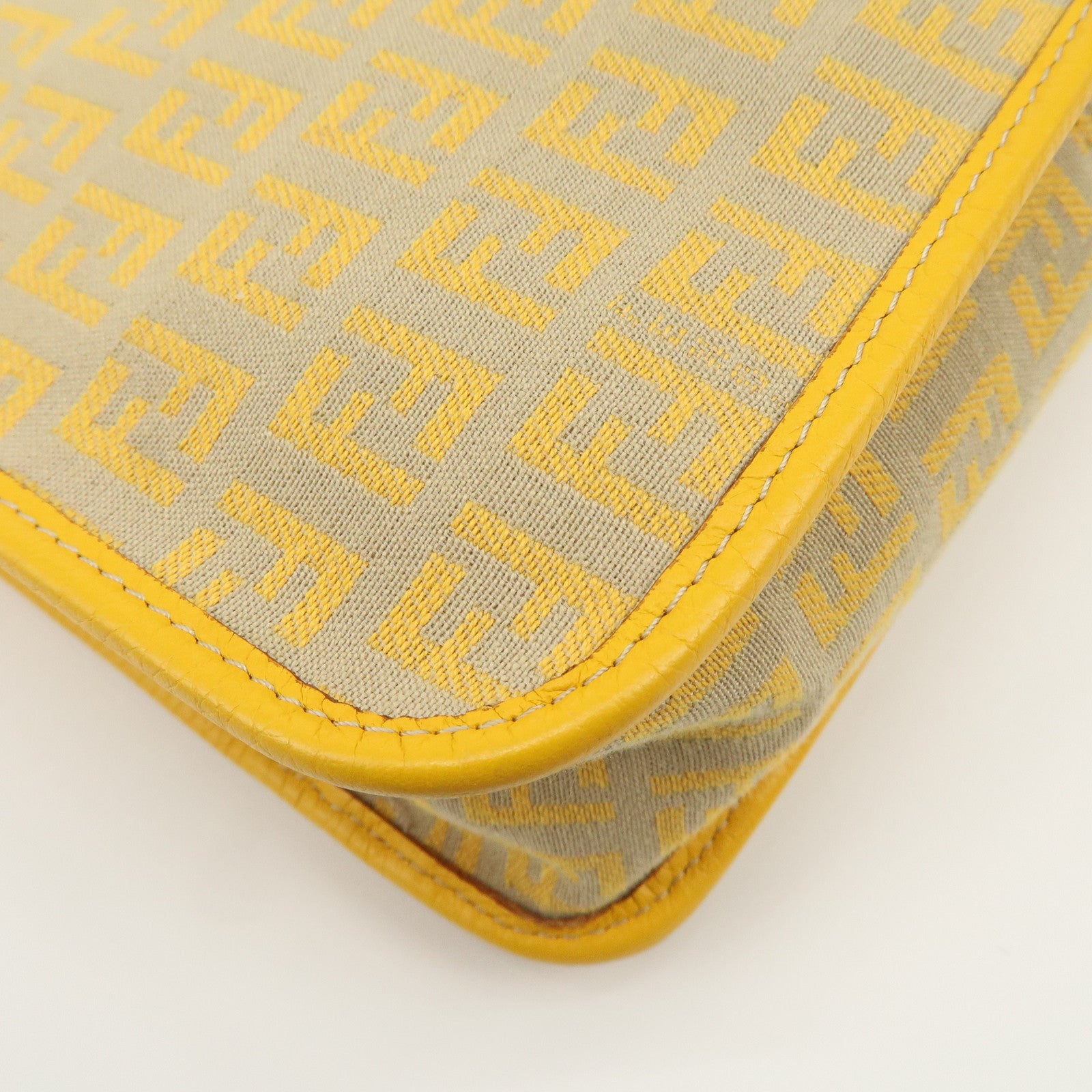 FENDI Zucchino Canvas Leather Shoulder Bag Beige Yellow 8BT089