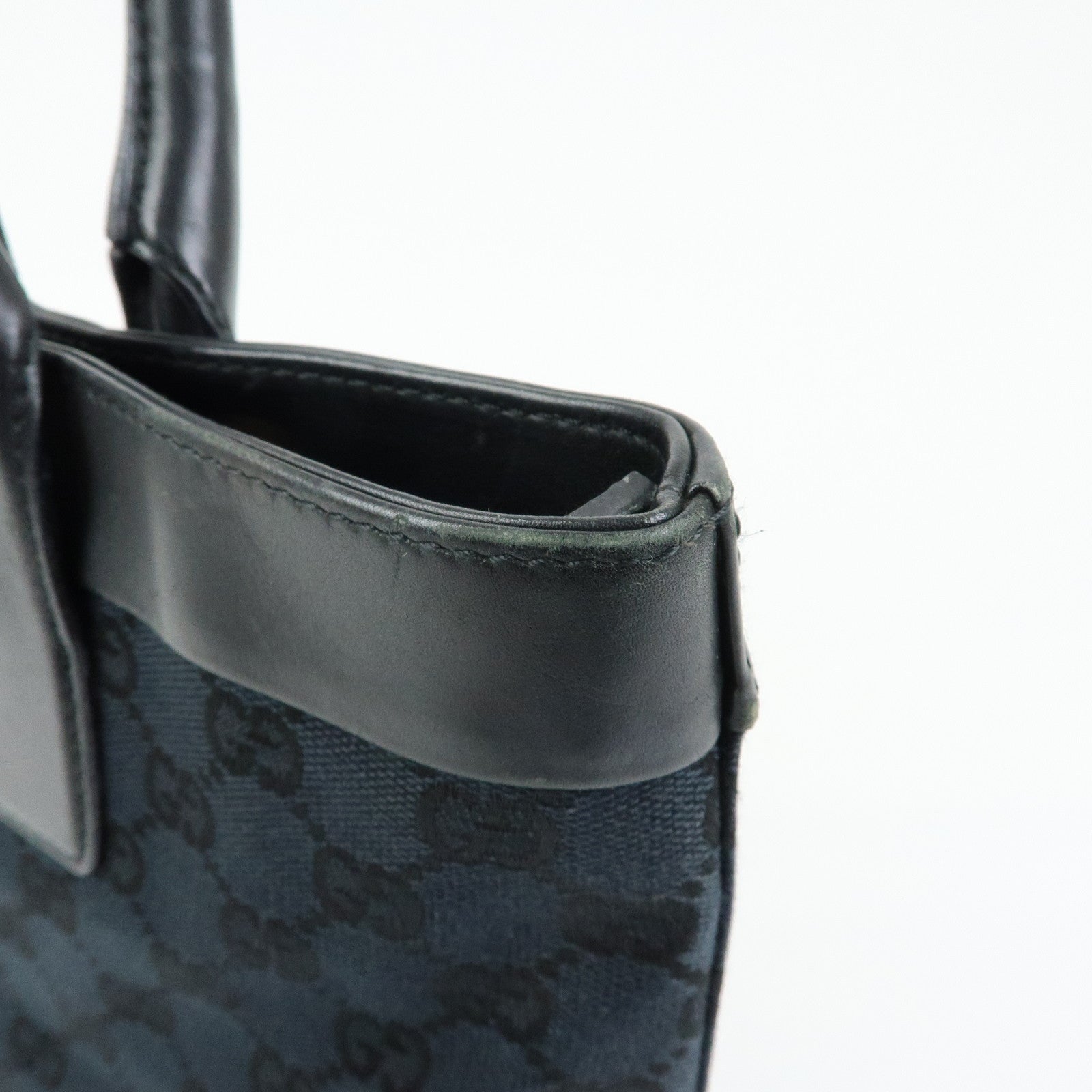 GUCCI GG Canvas Leather Tote Bag Shoulder Bag Black 002.1119