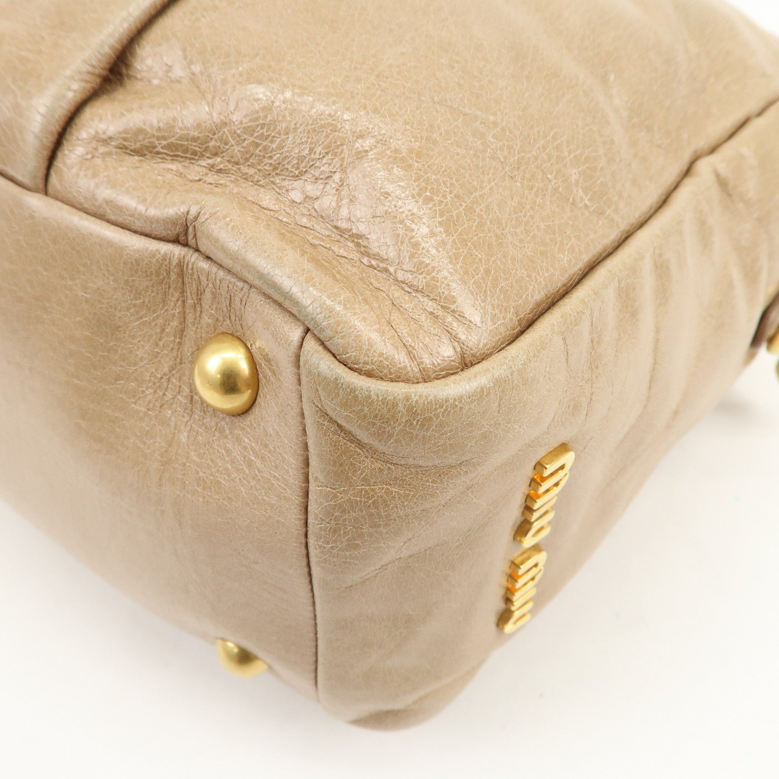 MIU MIU Leather 2Way Bag Hand Bag Shoulder Bag Light Brown RL0048