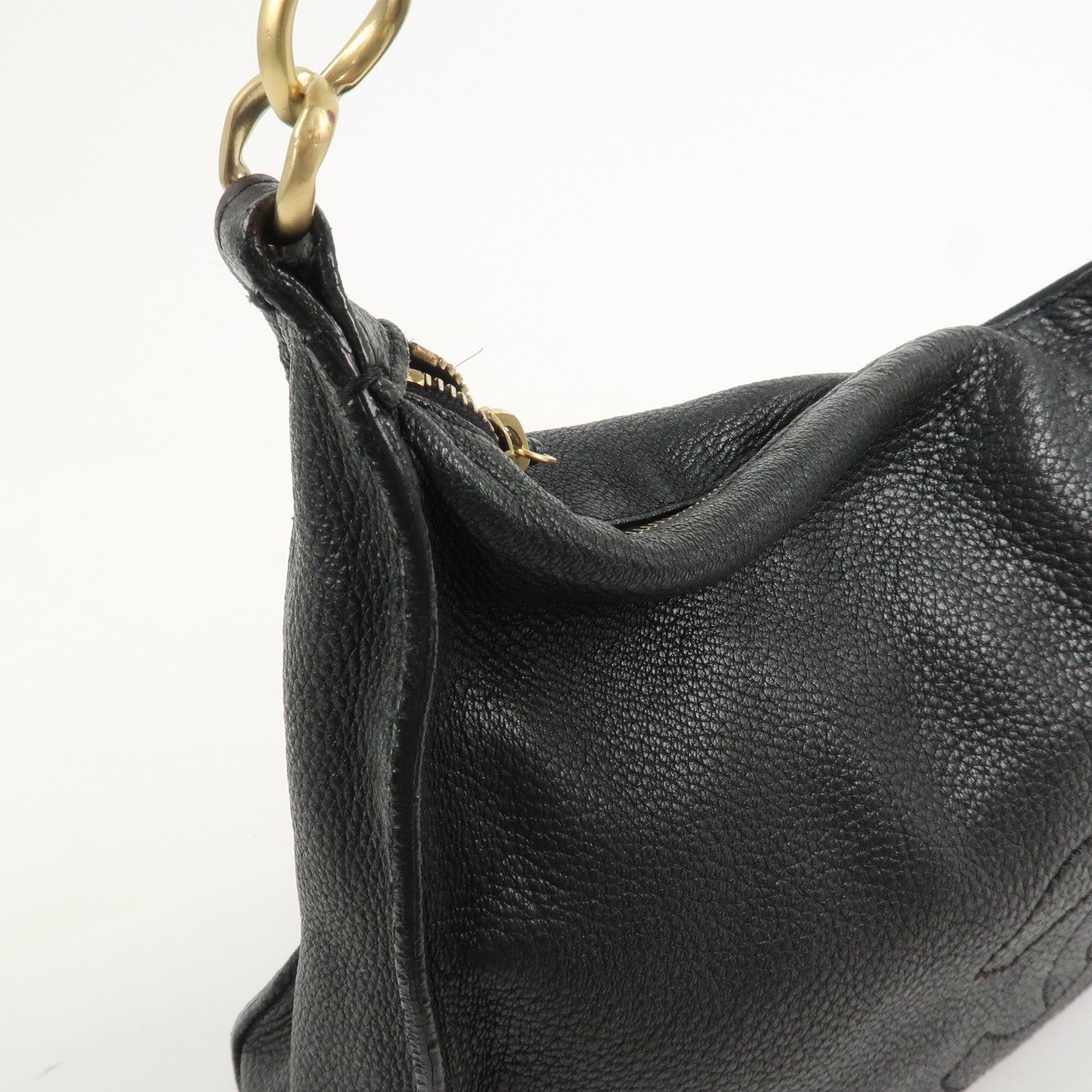 CHANEL Logo Leather Shoulder Bag Hand Bag Black