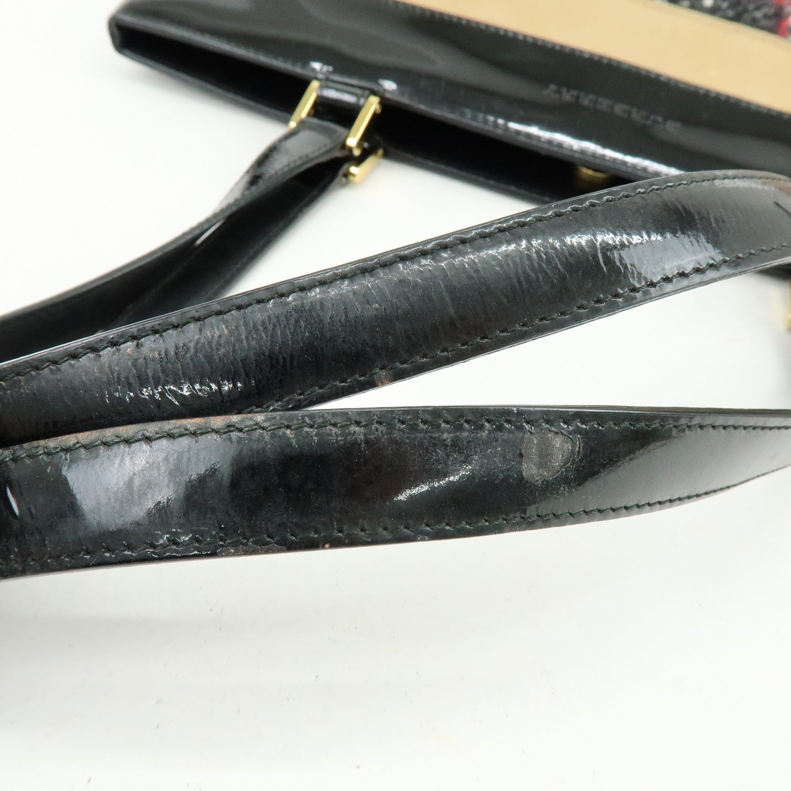 BURBERRY Tweed Patend leaether Suede Tote Bag Beige Black