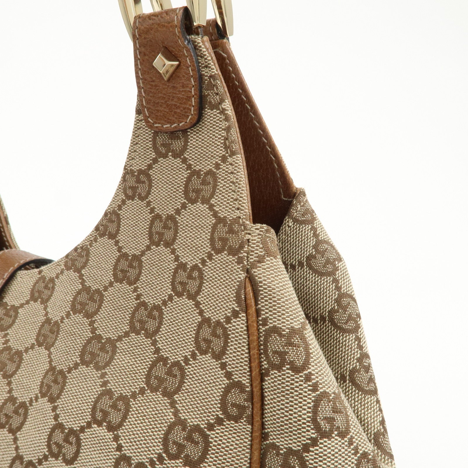 GUCCI New Jackie GG Canvas Leather Shoulder Bag Beige Brown 124407 Used