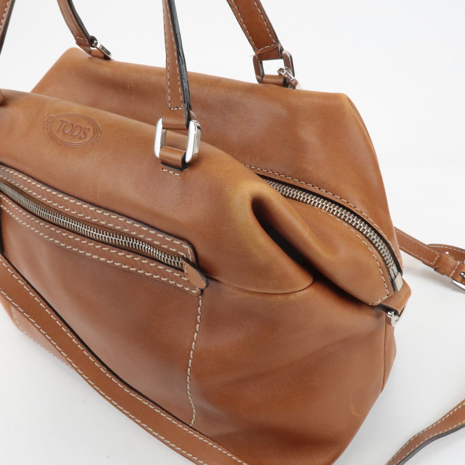 TOD'S Leather 2Way Bag Hand Bag Brown Used