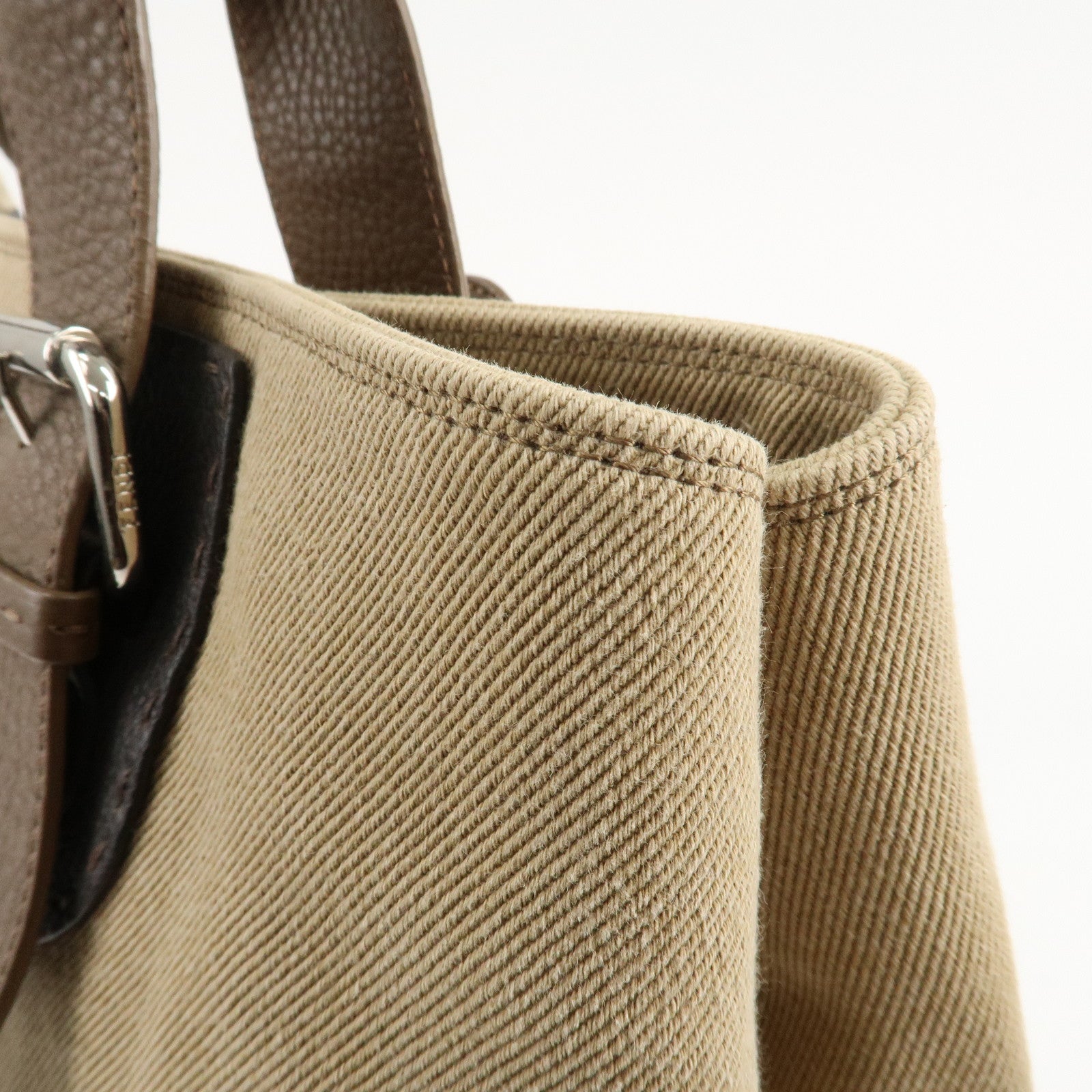 FENDI Canvas Leather Tote Bag Shoulder Bag Hand Bag Beige Used