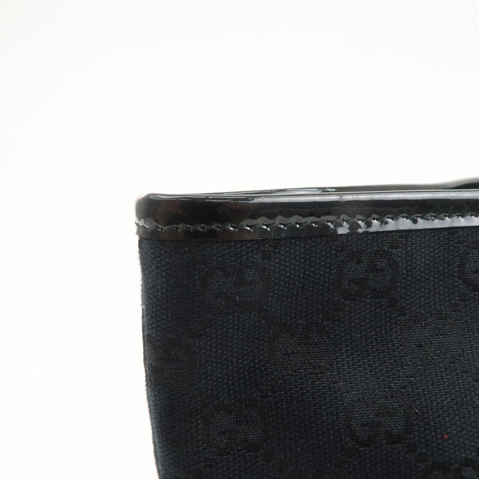 GUCCI GG Canvas Patent Leather Tote Bag Hand Bag Black 211976 Used