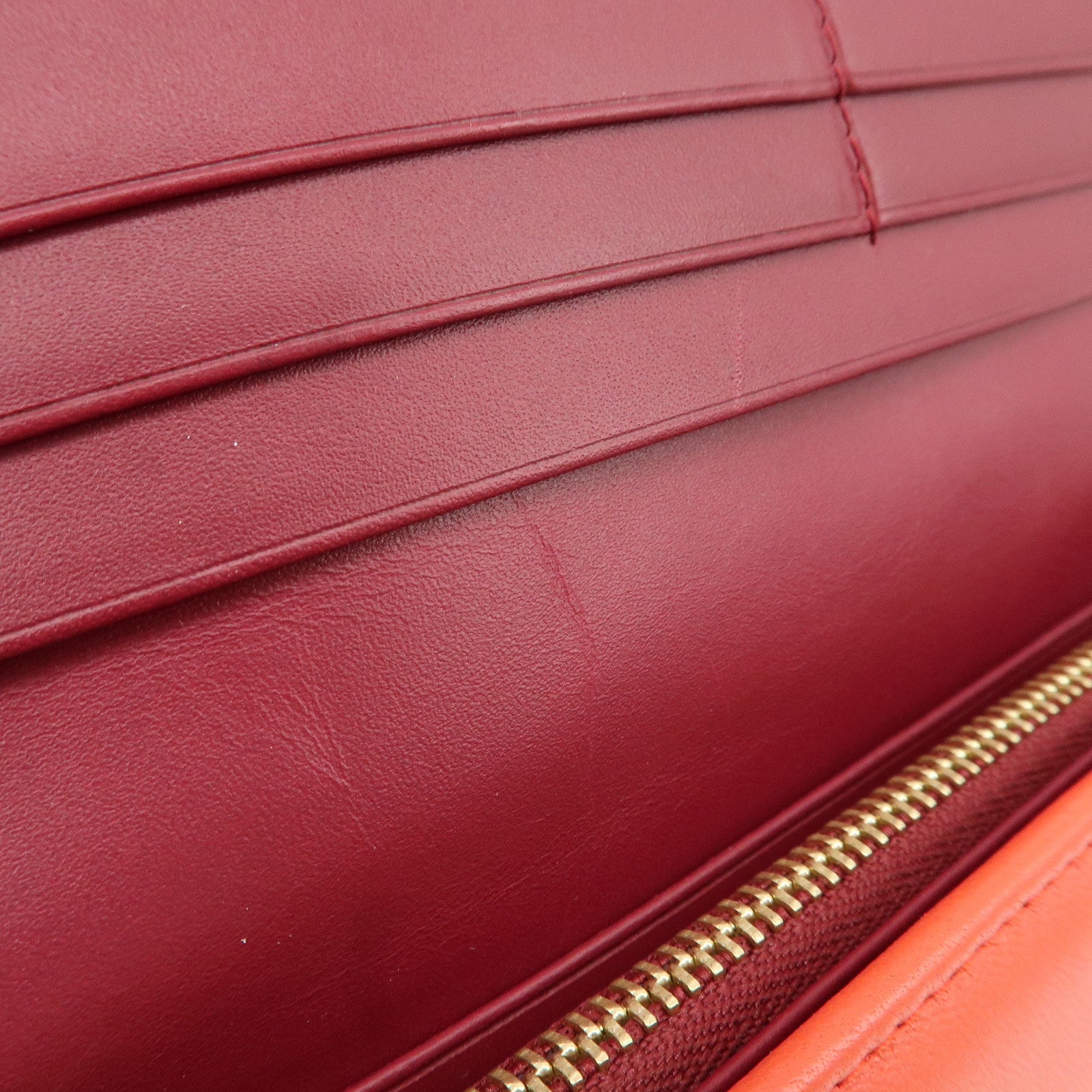 LOEWE Anagram Leather Bi-fold Pinking Long Wallet Red Used