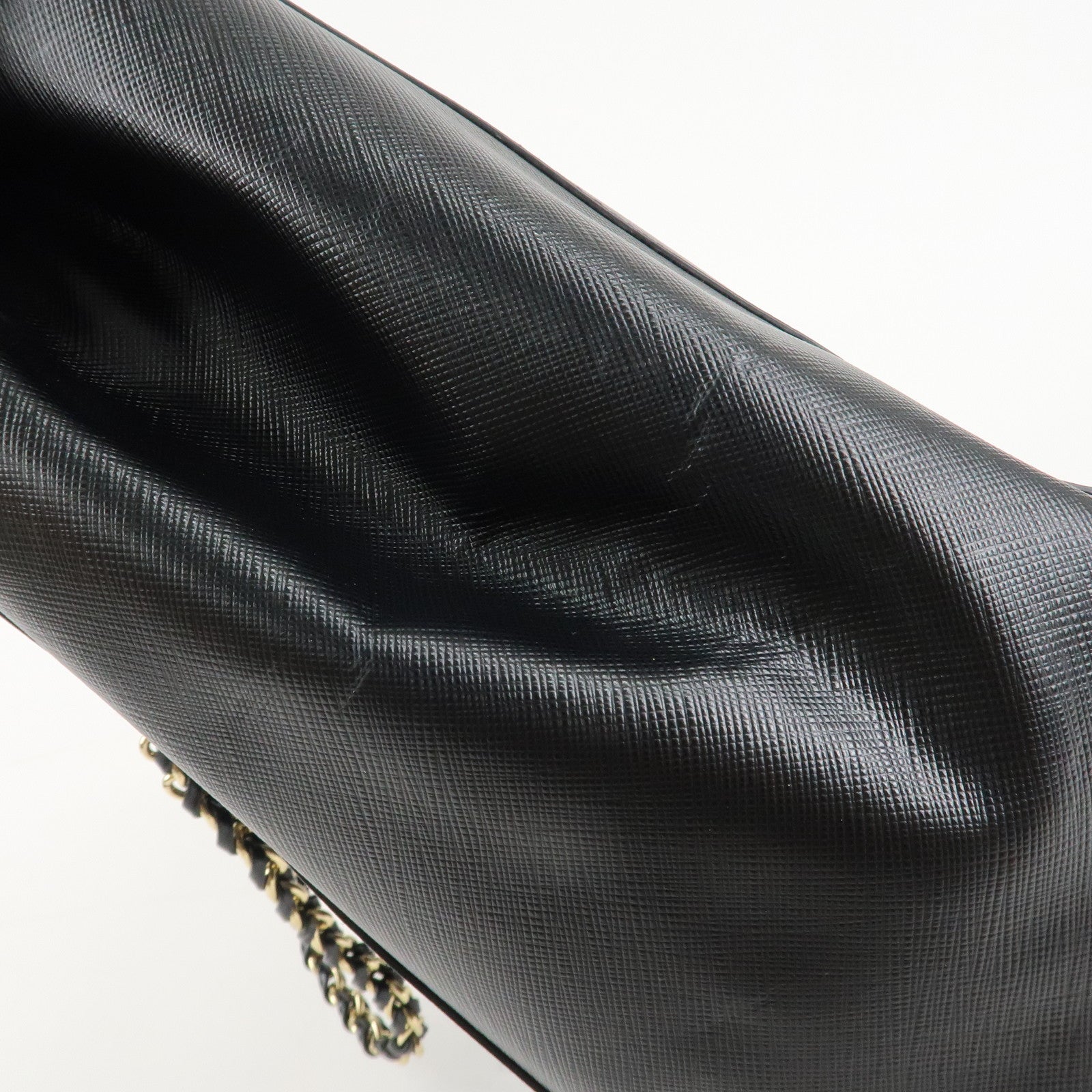 Ferragamo Vara Ribbon Chain Tote Bag Shoulder Bag Black Gold HDW Used