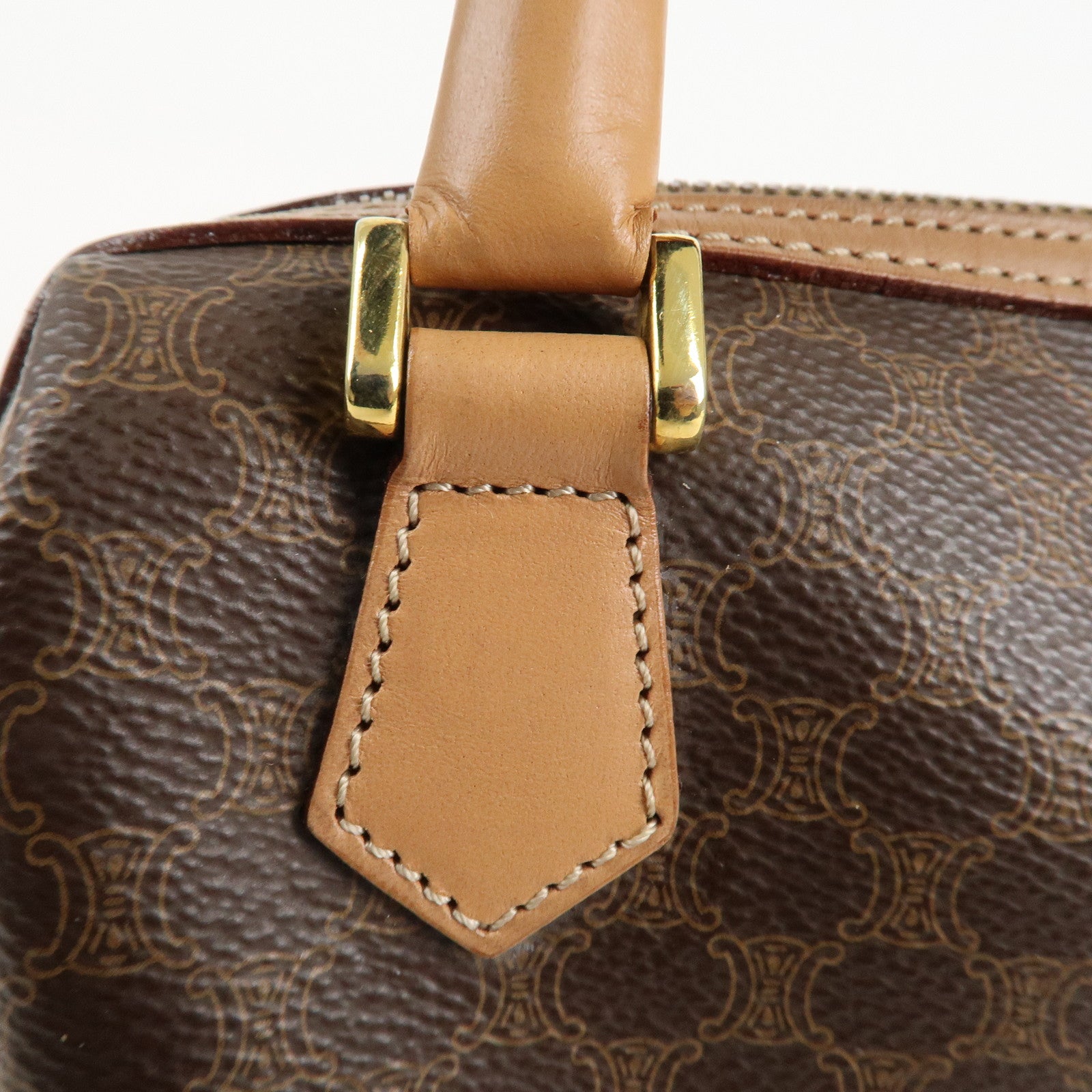 CELINE Macadam PVC Leather 2 Way Boston Bag Hand Bag Brown Used