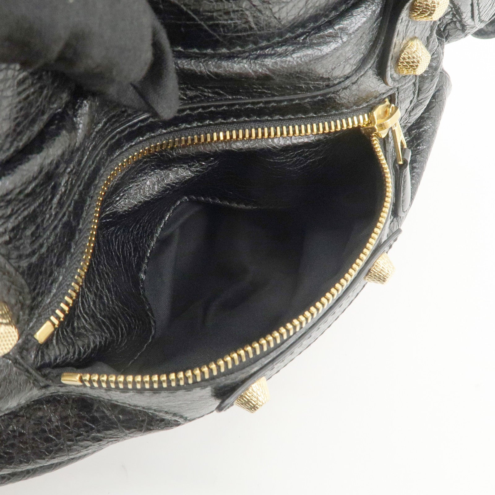 BALENCIAGA Leather The Giant Velo Hand Bag Black 28201 Used