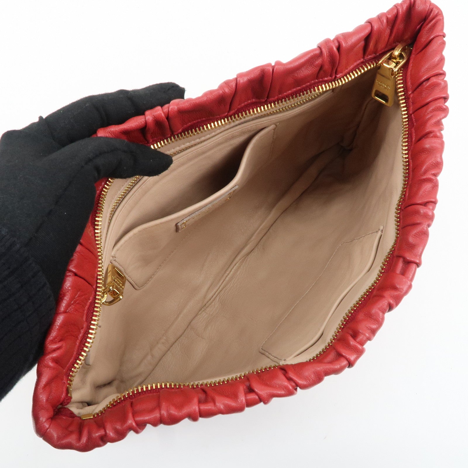 PRADA Leather Clutch Bag Red Used