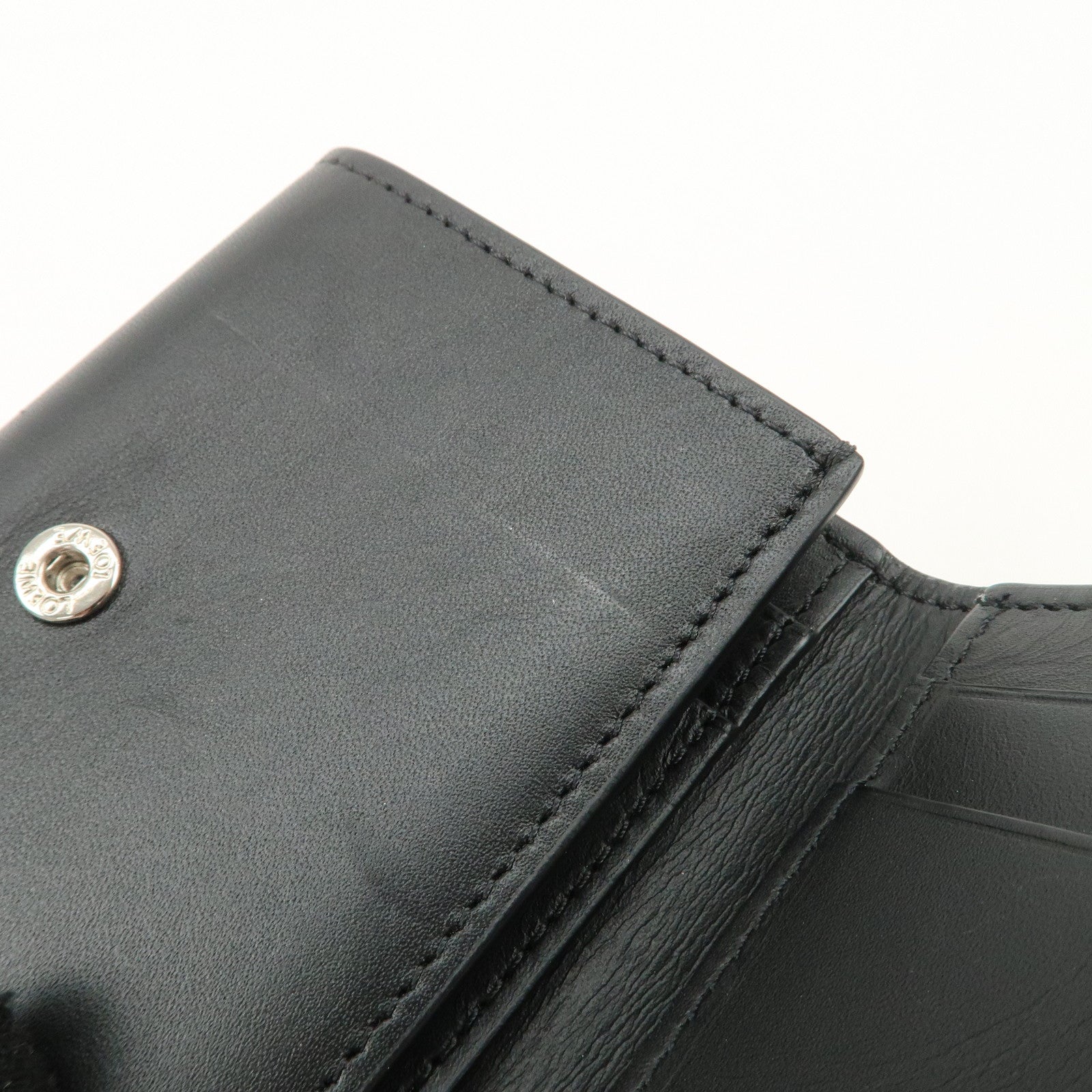 LOEWE Anagram Leather Tri-fold Wallet Black Used