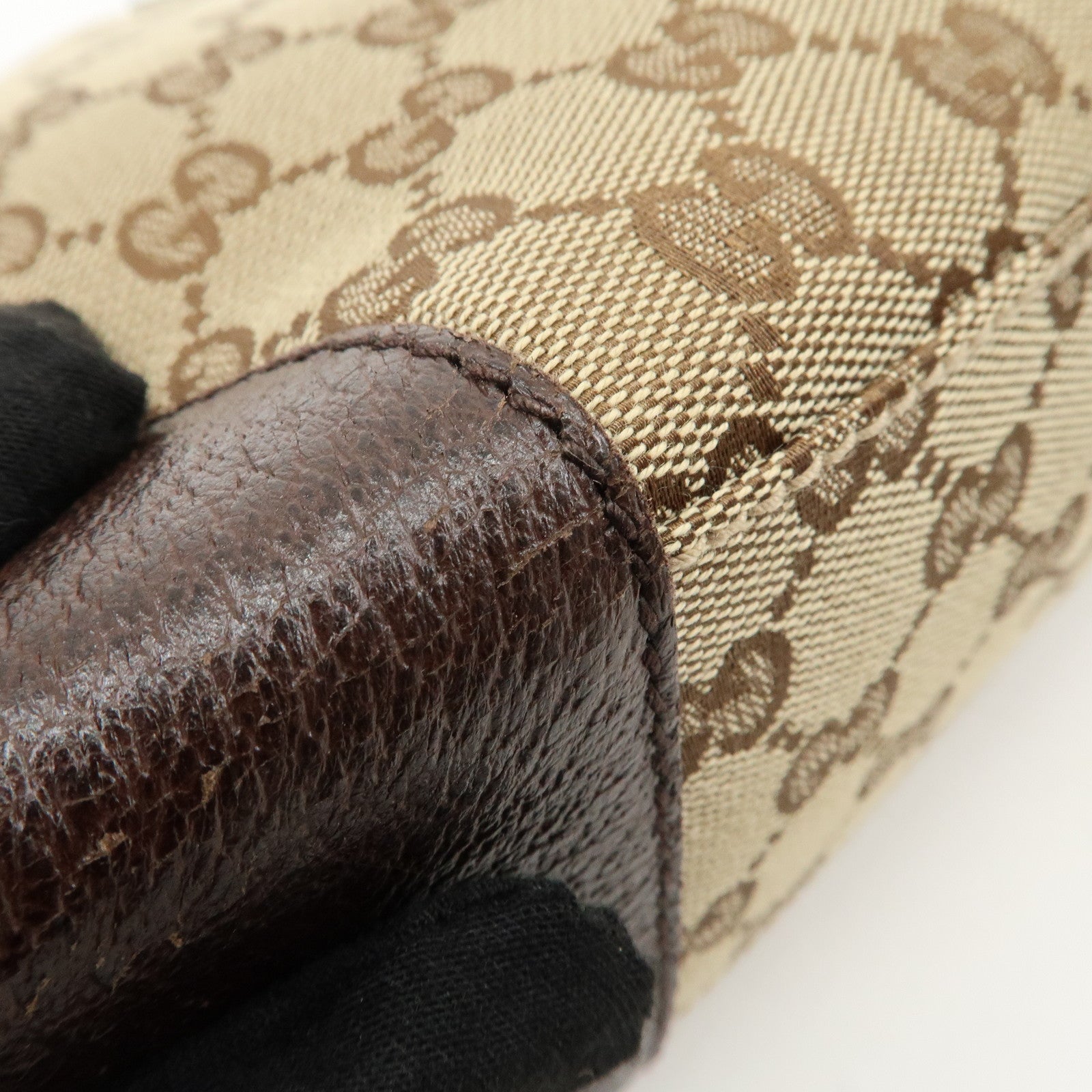 GUCCI GG Canvas Leather Shoulder Bag Beige Brown 114273 Used