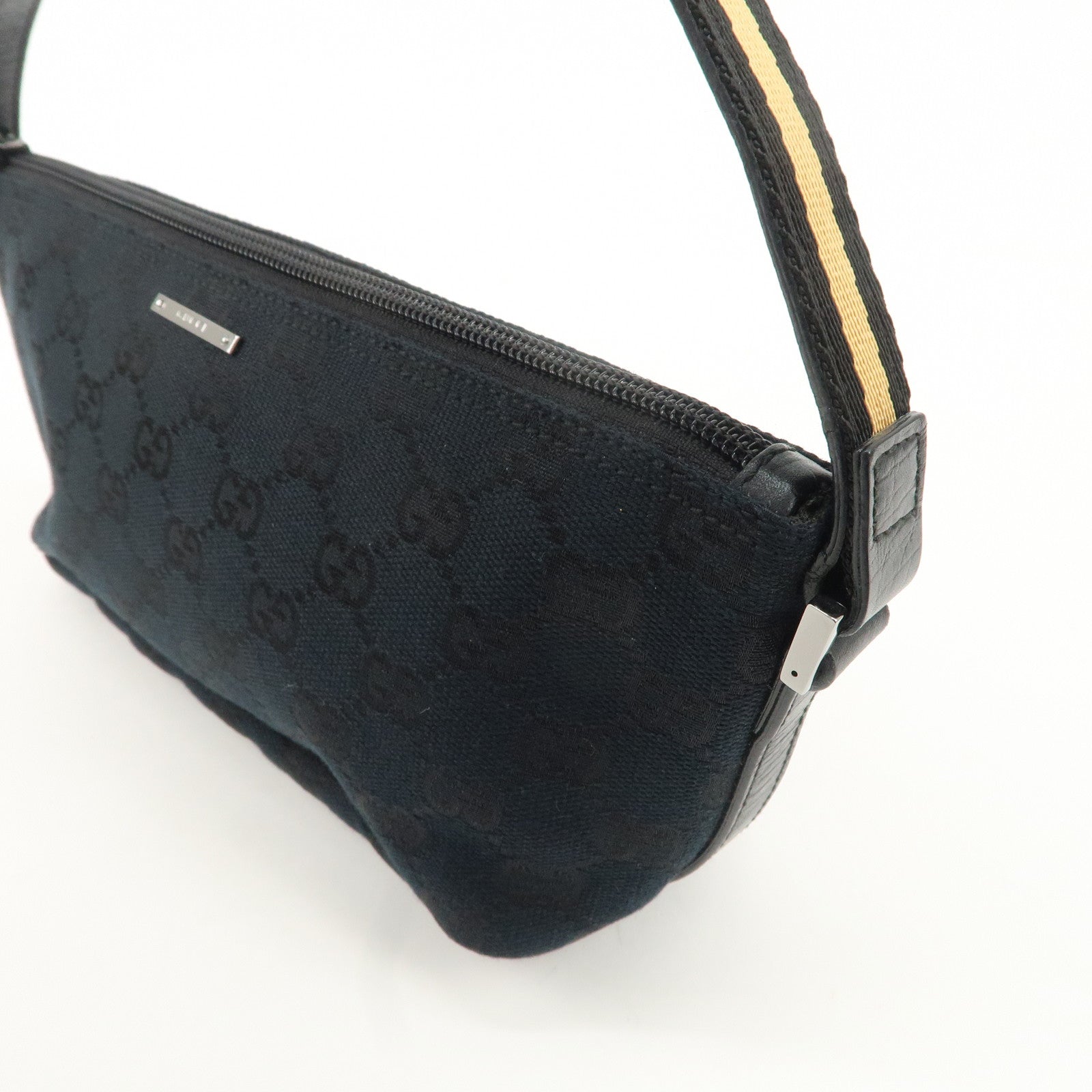 GUCCI GG Canvas Leather Hand Bag Shoulder Bag Pouch Black 141809 Used